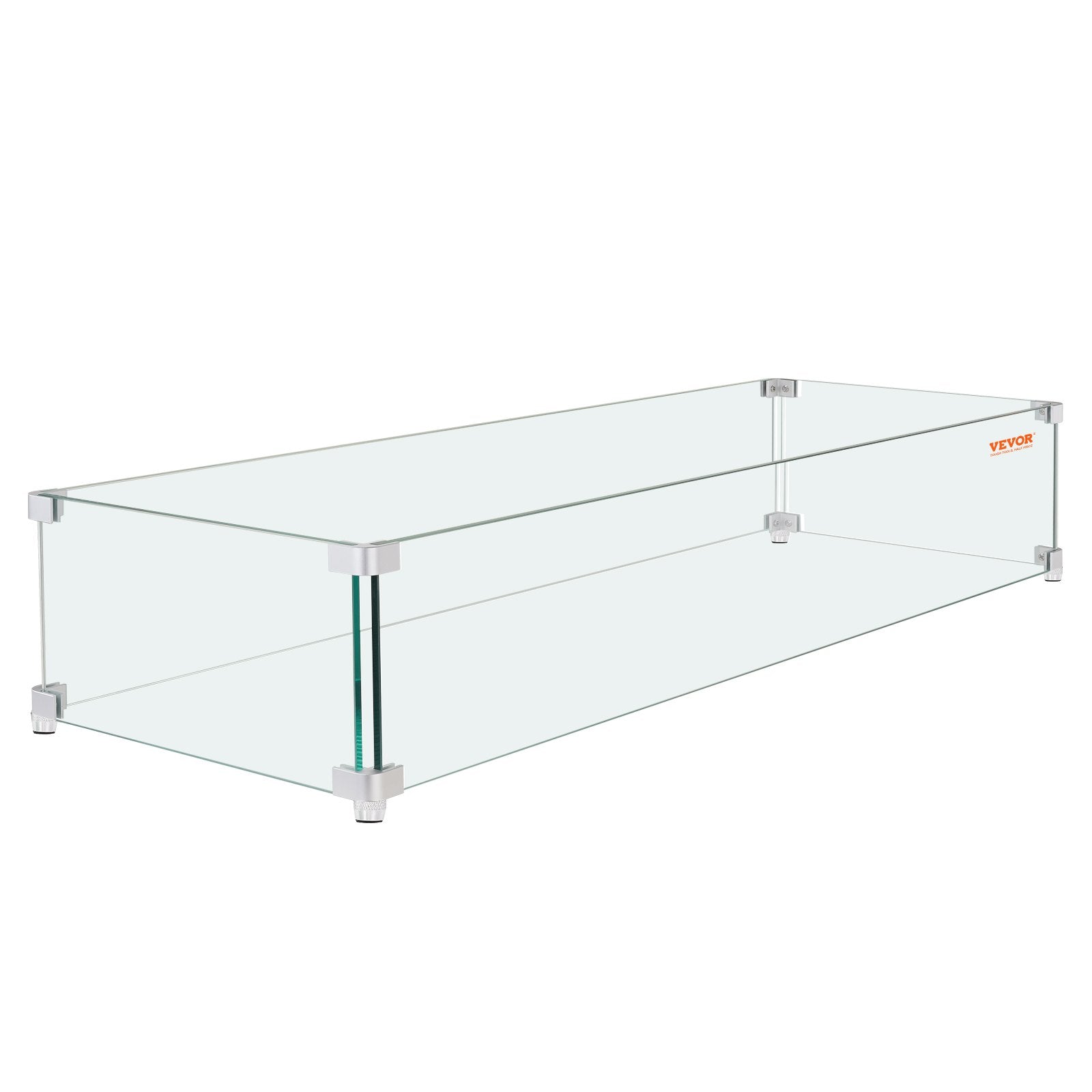 VEVOR Gas Fire Pit Wind Guard for Square Fire Table, 595 x 190 x 165 mm Clear Tempered Wind Guard for Firepits, 8mm Thick Square Glass Shield, Glass Panel with Hard Corner Bracket & Feet