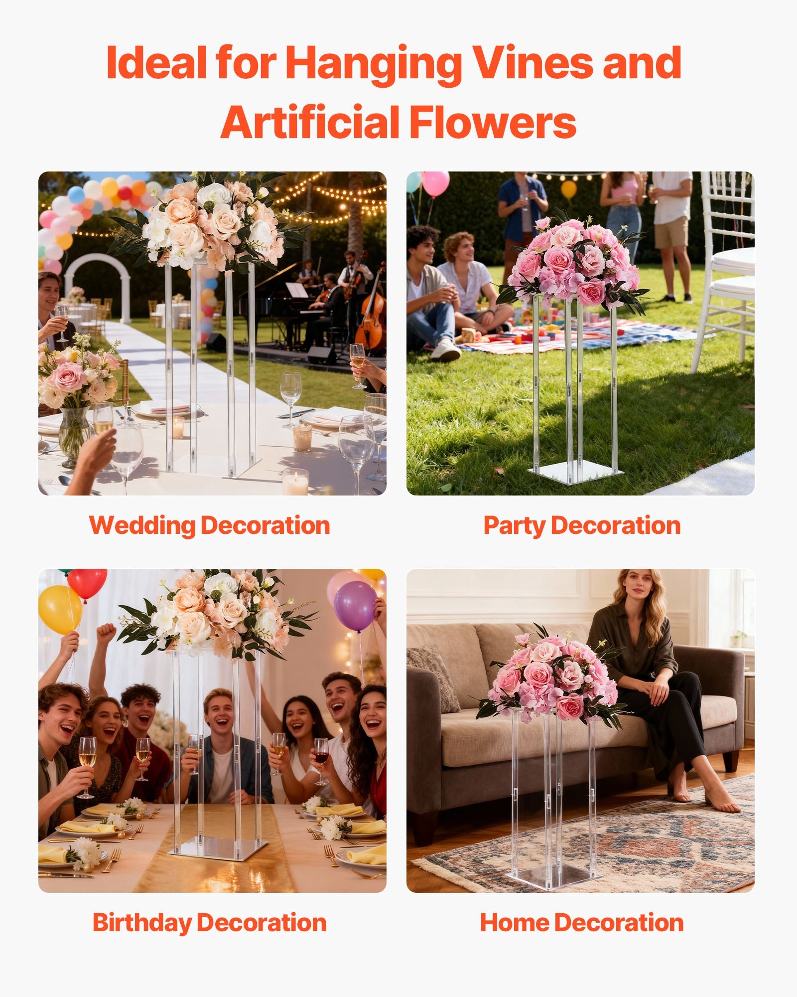 VEVOR Wedding Flower Stand, 10PCS 50cm Column Flower Stand, Floral Stands with Acrylic Laminate, Cylindrical Cubic Floral Display Rack for Wedding, Party, Birthday, Home, Centerpiece Stands