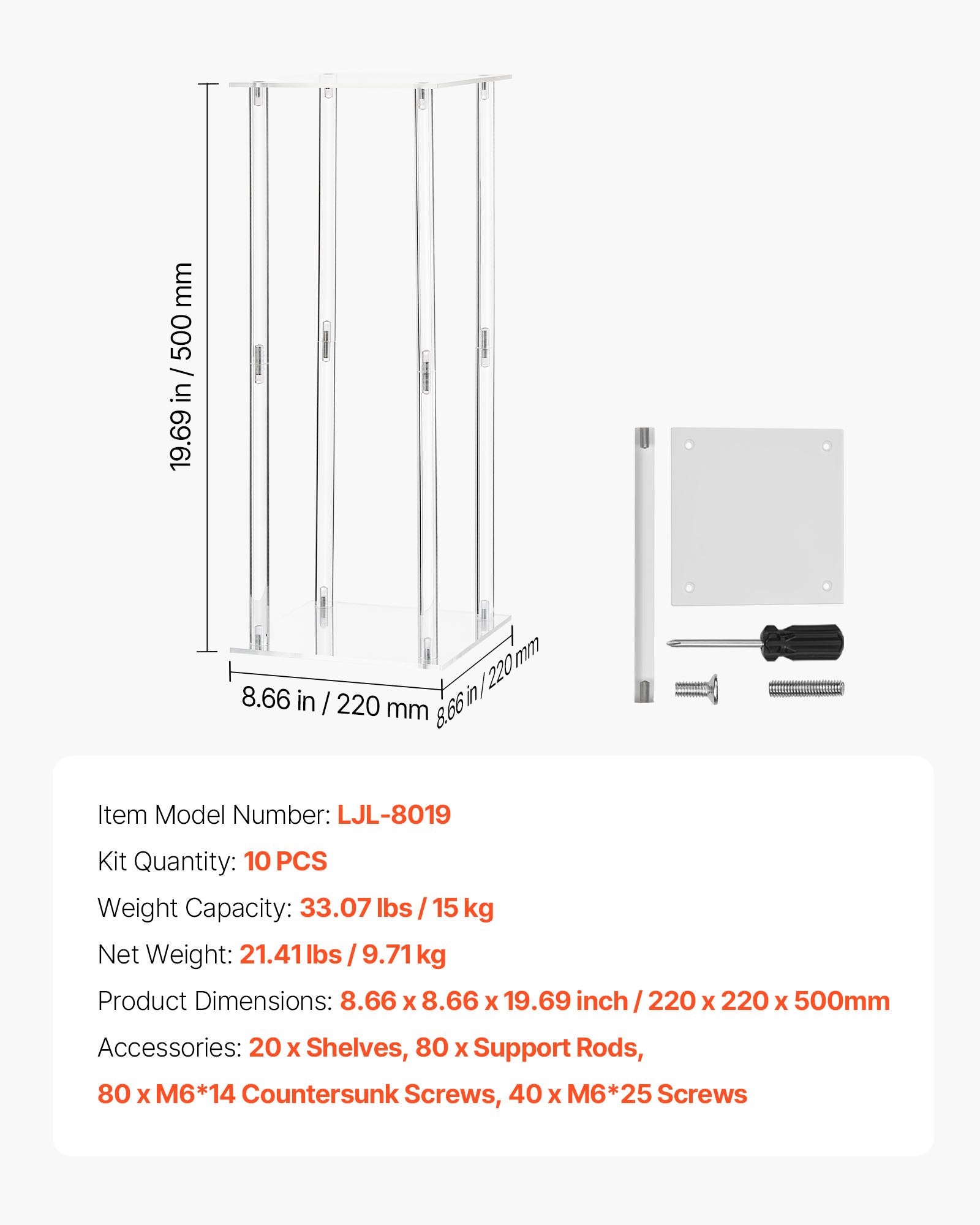 VEVOR Wedding Flower Stand, 10PCS 50cm Column Flower Stand, Floral Stands with Acrylic Laminate, Cylindrical Cubic Floral Display Rack for Wedding, Party, Birthday, Home, Centerpiece Stands