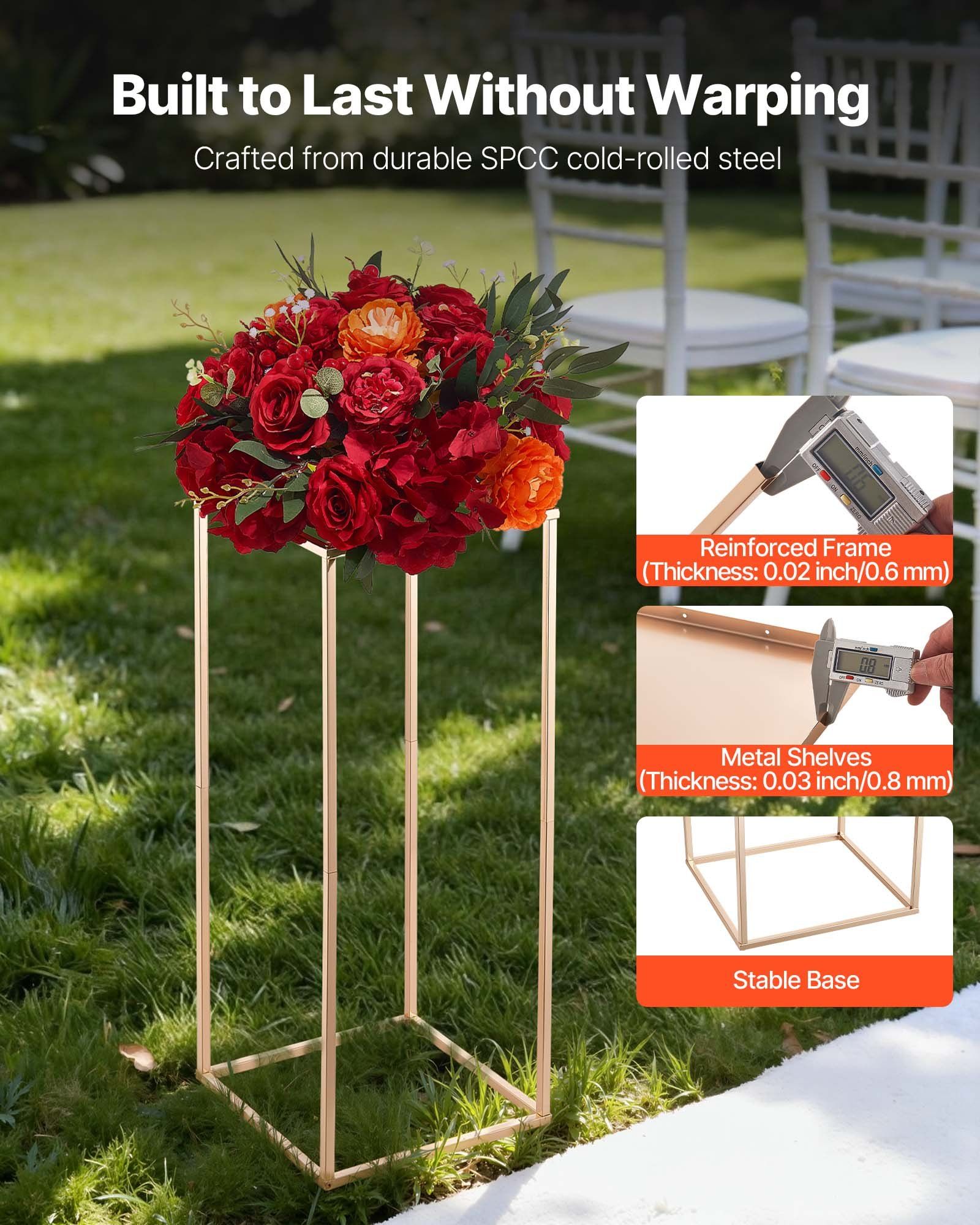 Wedding Flower Stand, 10PCS 60cm Column Flower Stand, Floral Stands with Metal Laminate, Gold Rectangular Floral Display Rack for Wedding, Party, Birthday, Home, Gold Centerpiece Stands