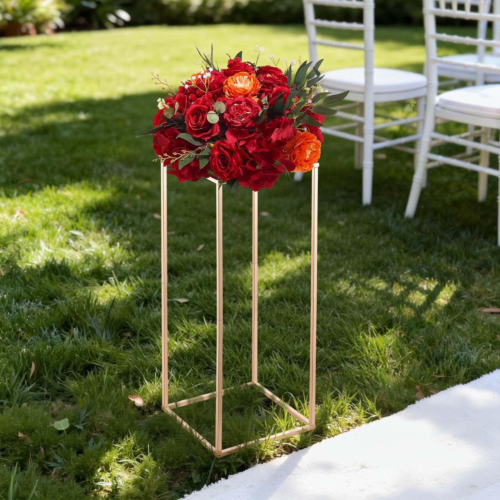 Wedding Flower Stand, 10PCS 60cm Column Flower Stand, Floral Stands with Metal Laminate, Gold Rectangular Floral Display Rack for Wedding, Party, Birthday, Home, Gold Centerpiece Stands
