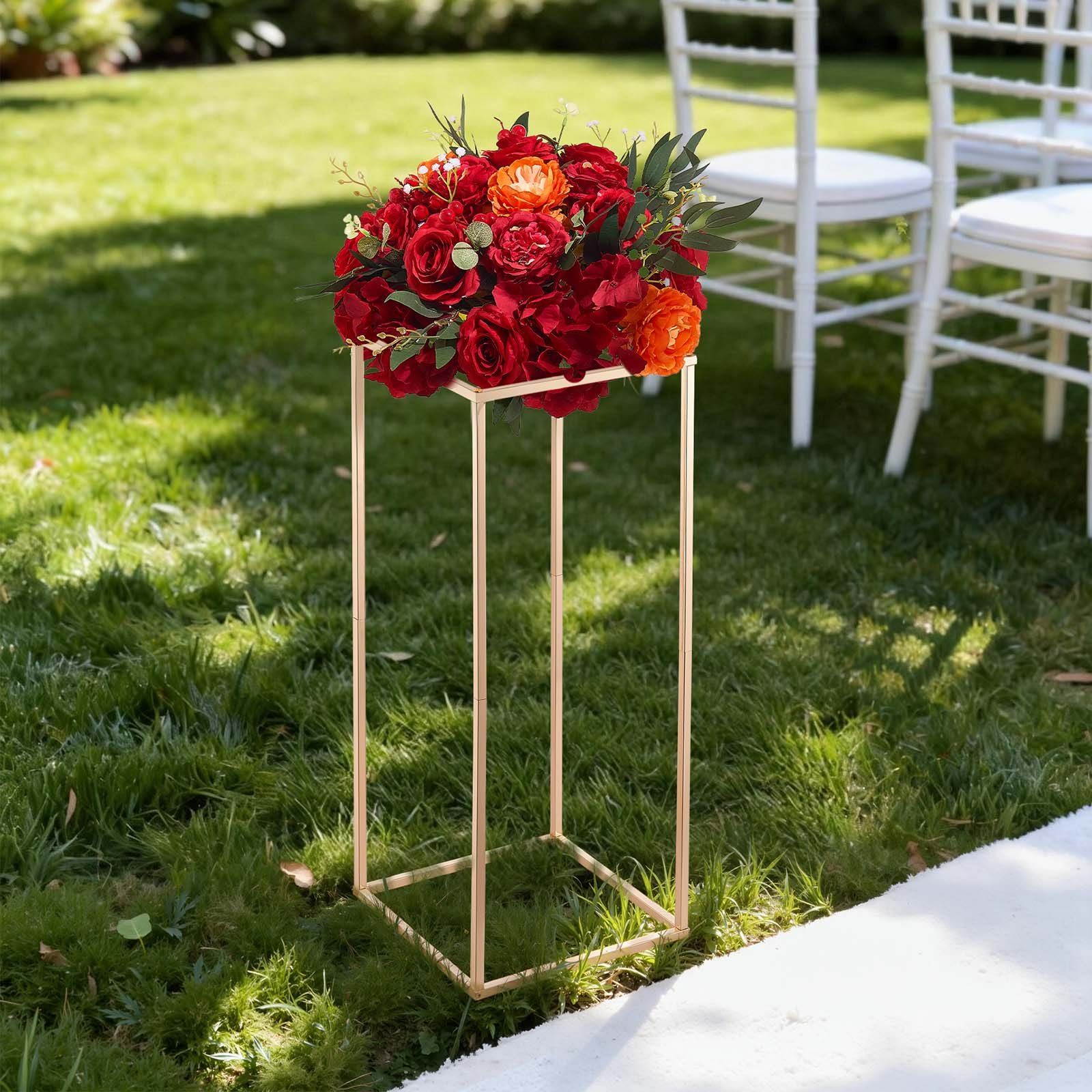 Wedding Flower Stand, 10PCS 60cm Column Flower Stand, Floral Stands with Hidden Screw, Rectangular Cubic Floral Display Rack for Wedding, Party, Birthday, Home, Gold Centerpiece Stands