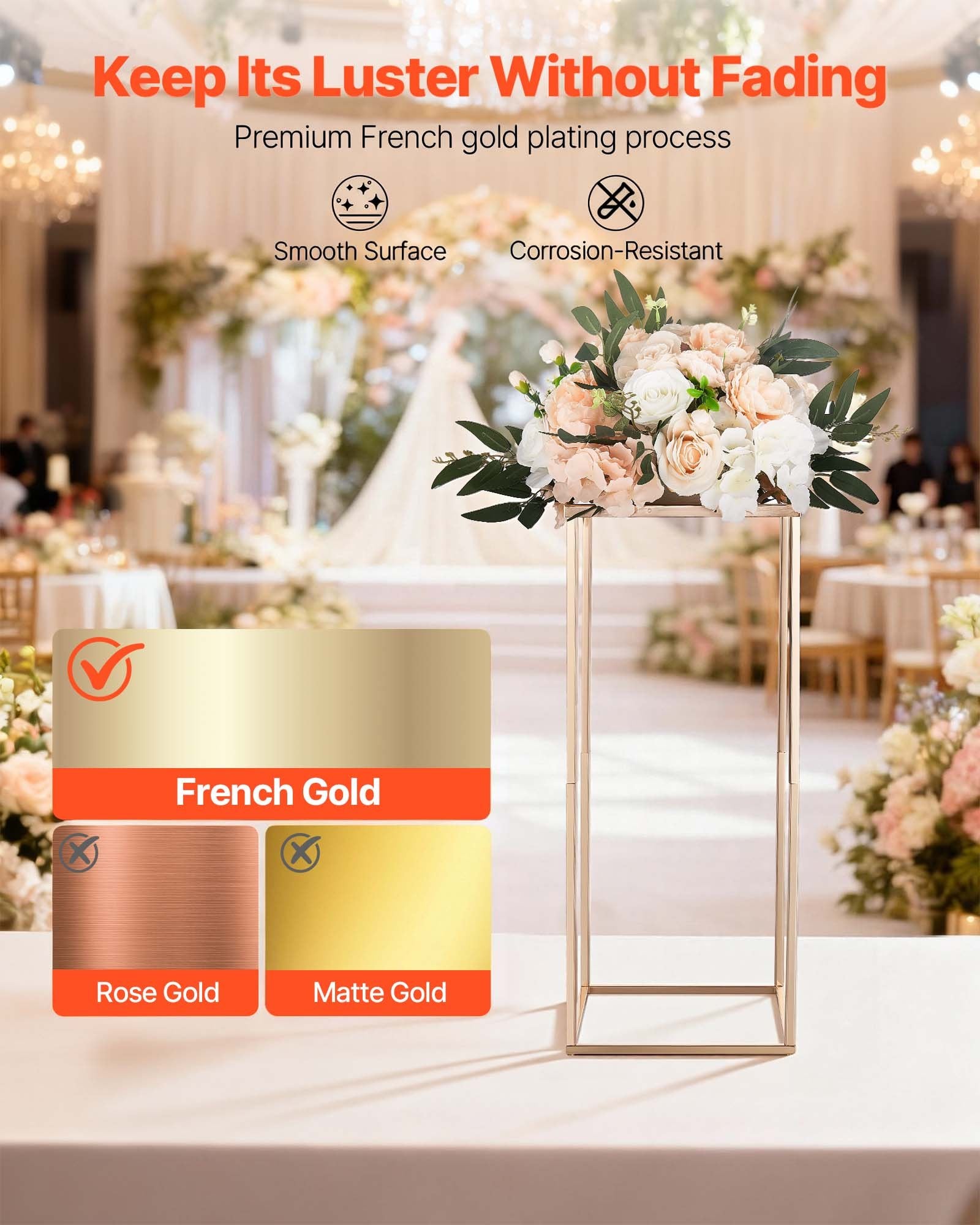 VEVOR Wedding Flower Stand, 10PCS 60cm Column Flower Stand, Floral Stands with Acrylic Laminate, Gold Rectangular Floral Display Rack for Wedding, Party, Birthday, Home, Gold Centerpiece Stands