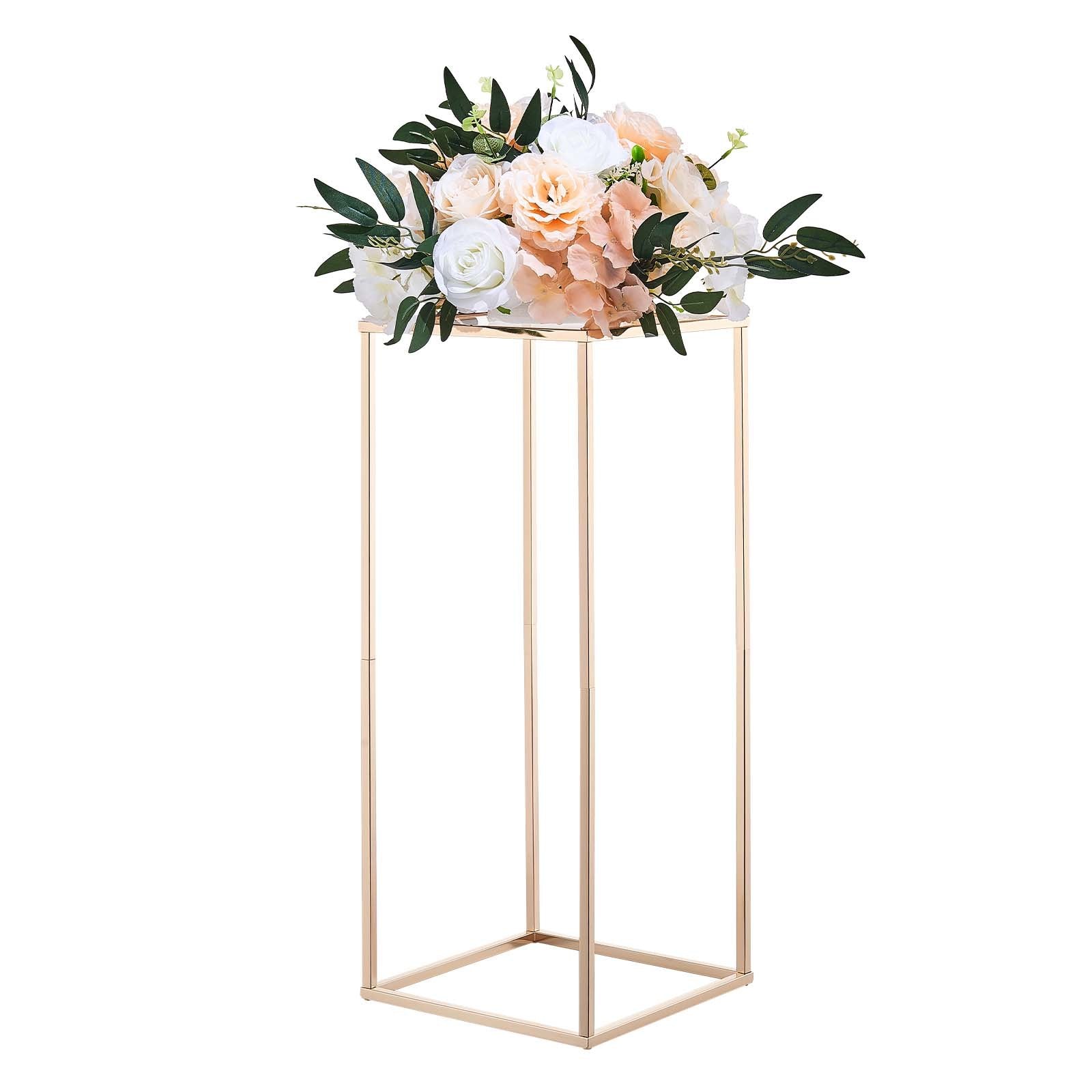 VEVOR Wedding Flower Stand, 10PCS 60cm Column Flower Stand, Floral Stands with Acrylic Laminate, Gold Rectangular Floral Display Rack for Wedding, Party, Birthday, Home, Gold Centerpiece Stands