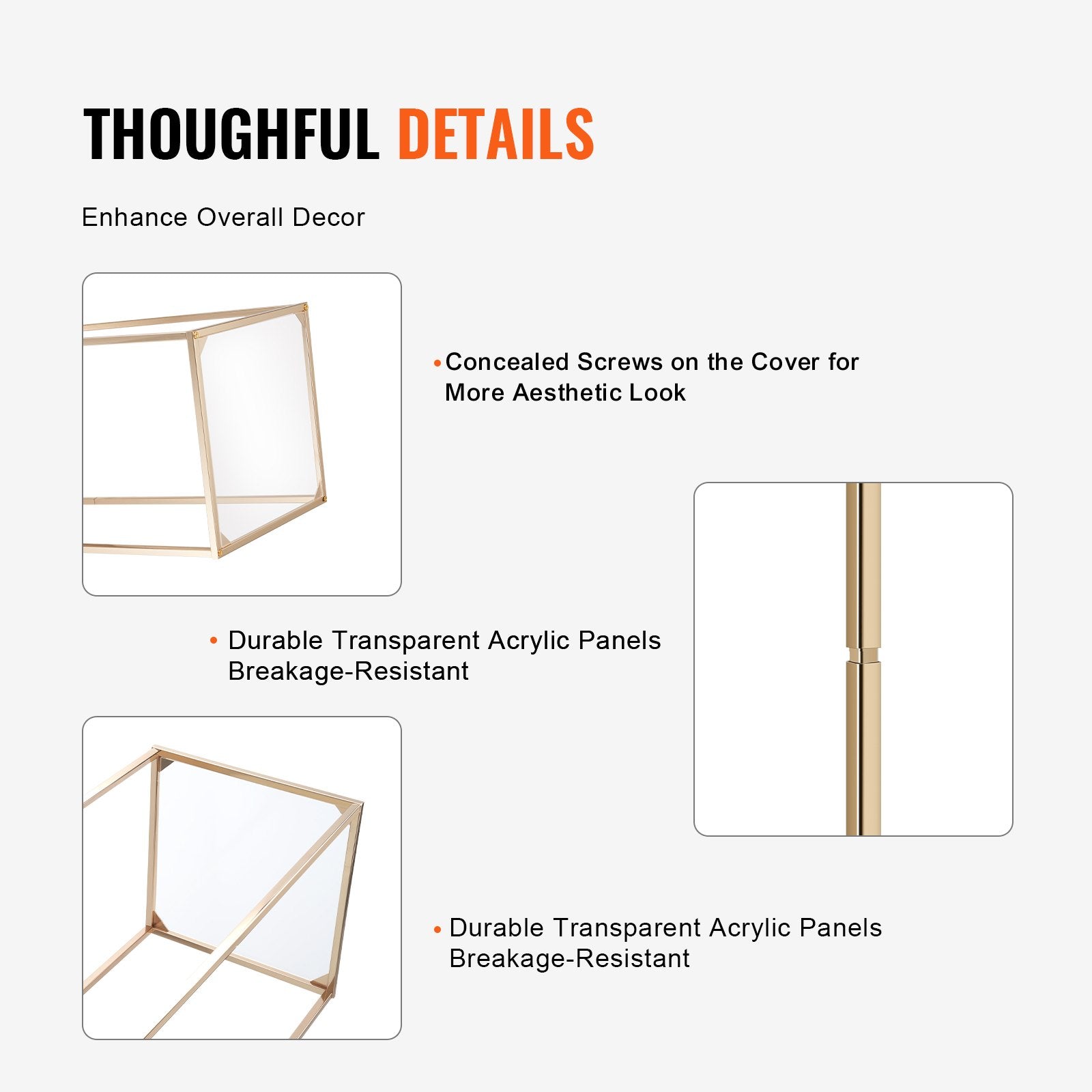 VEVOR 2PCS 31.5inch/80cm High Wedding Flower Stand, With Acrylic Laminate,Metal Vase Column Geometric Centerpiece Stands, Gold Rectangular Floral Display Rack for Events Reception, Party Decoration