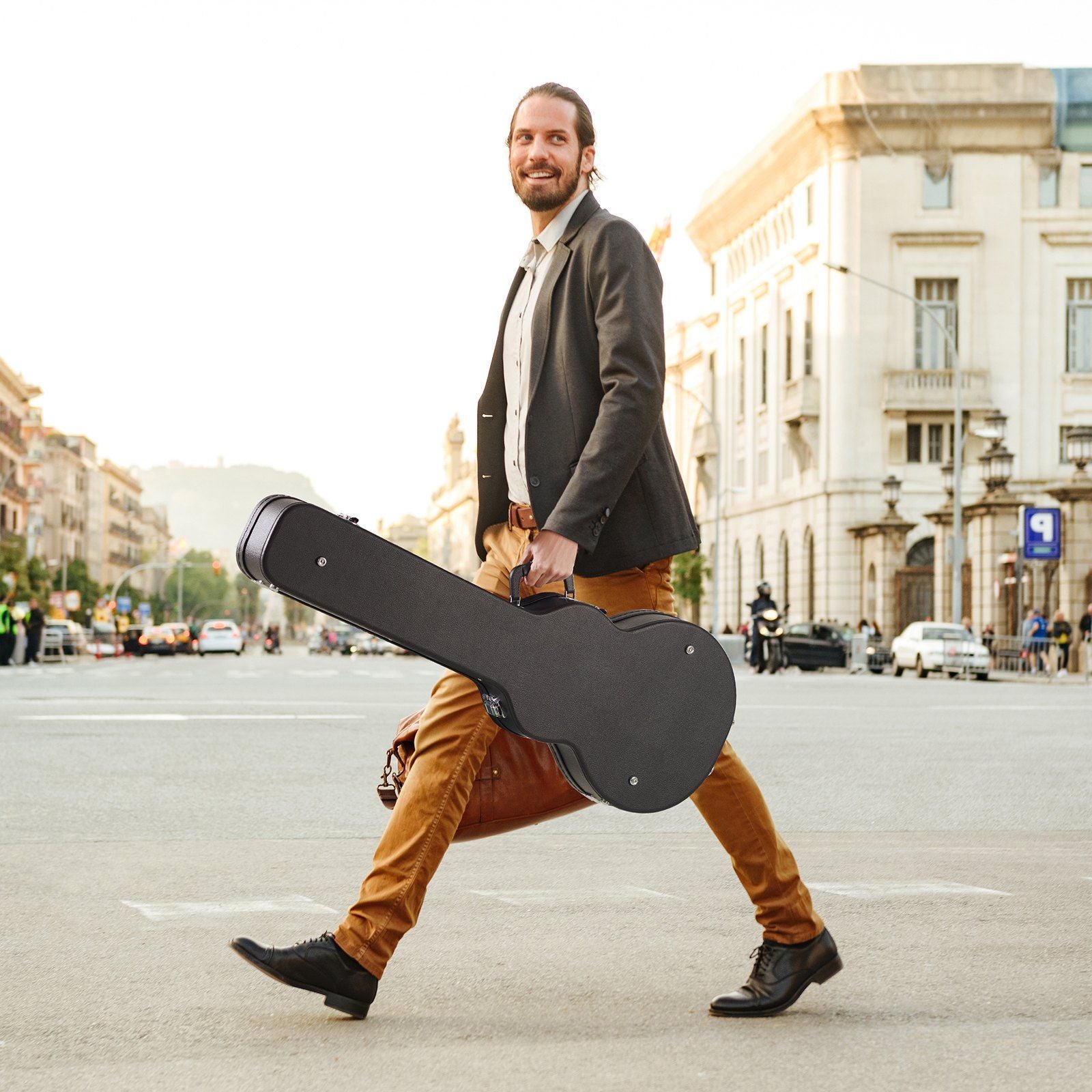Electric Guitar Hard Case, 1050 mm Gourd-Shaped Guitar Hard Case, With Lock Latch Key Handle, PVC Padding Soft Lining Water-Resistant Hard Shell Guitar Cases, for 990 mm LES Paul Guitars, Black