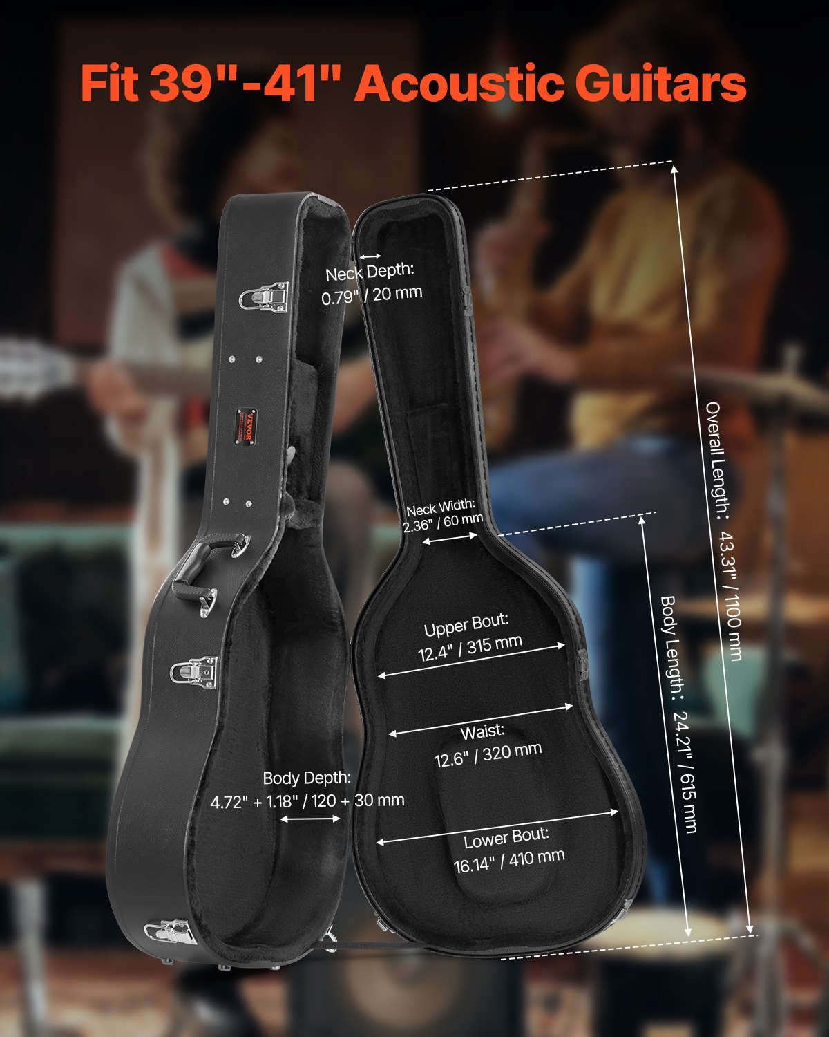 VEVOR Acoustic Guitar Hard Case 1100 mm With Lock Key And for Acoustic Guitar