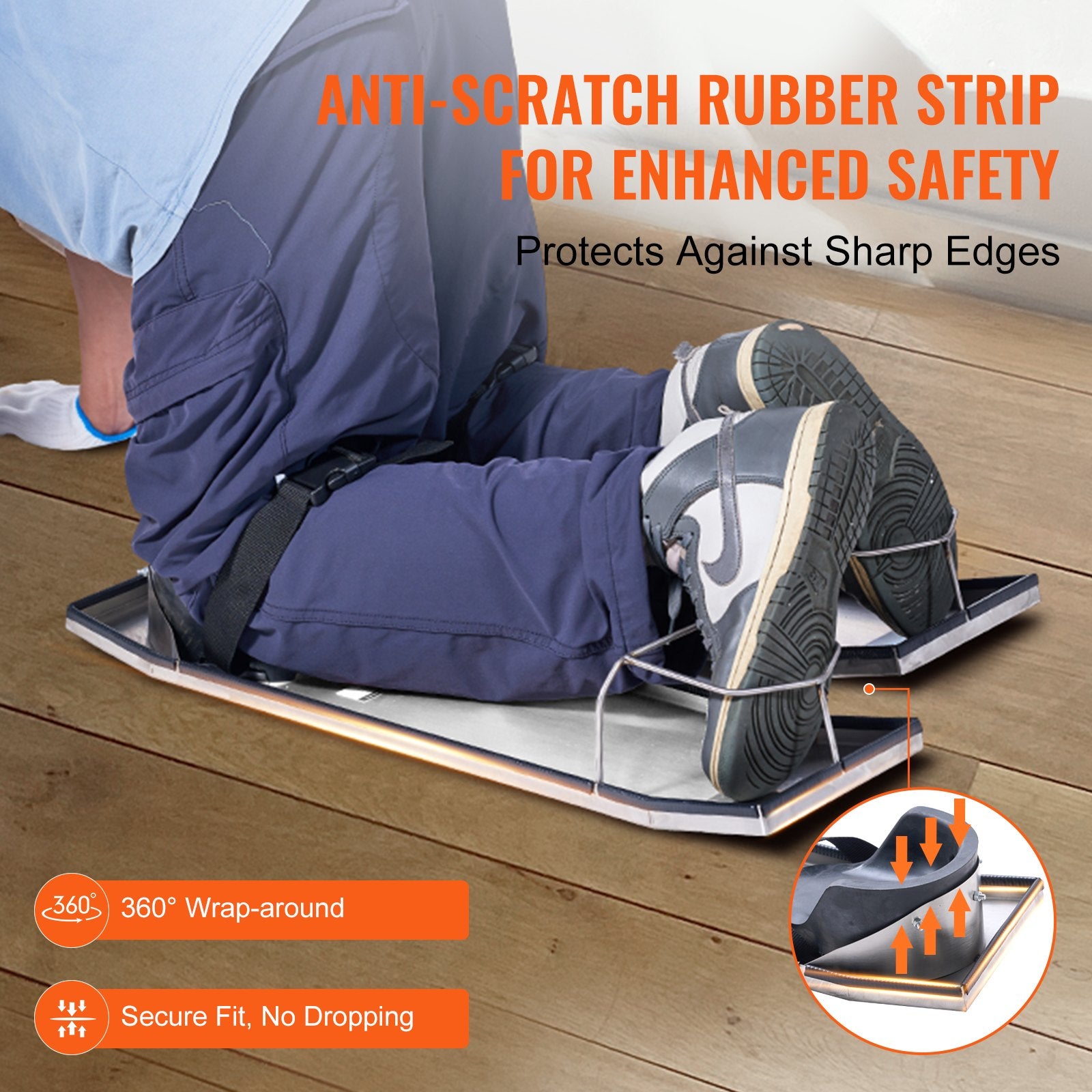 VEVOR Concrete Knee Boards Stainless Steel, 30'' x 8'' Concrete Sliders, Knee Boards For Concrete, Concrete Knee Pads Moving Sliders, with Knee Pads & Board Straps for Cement and Concrete Finishing