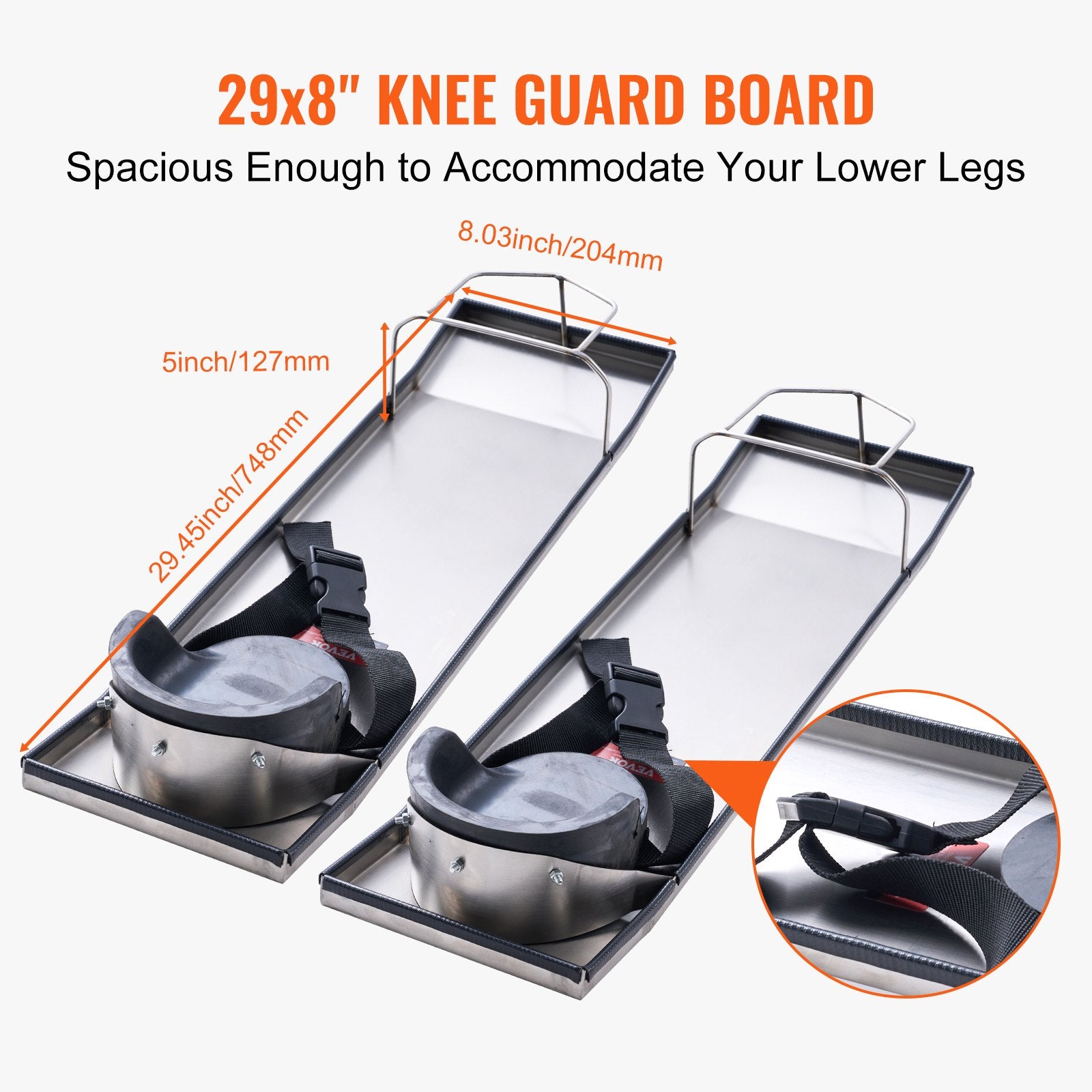 VEVOR Concrete Knee Boards Stainless Steel, 30'' x 8'' Concrete Sliders, Knee Boards For Concrete, Concrete Knee Pads Moving Sliders, with Knee Pads & Board Straps for Cement and Concrete Finishing