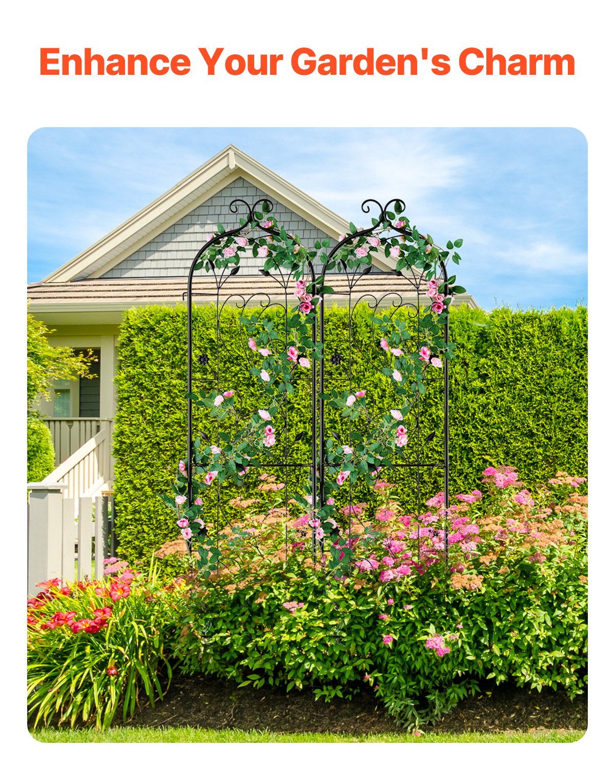 VEVOR 2 Packs Metal Garden Trellis for Climbing Plant Support 60x15 in Rustproof