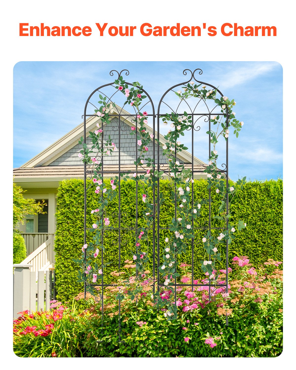 VEVOR 2 Packs Metal Garden Trellis for Climbing Plant Support 87x20 in Rustproof