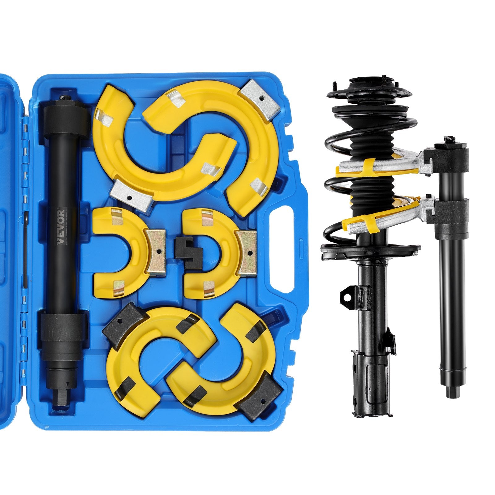 VEVOR Strut Spring Compressor Set, Macpherson Strut Spring Compressor Kit, Interchangeable Fork Strut Coil Extractor Remover Tool, with Yellow Protective Sleeve and Carrying Case
