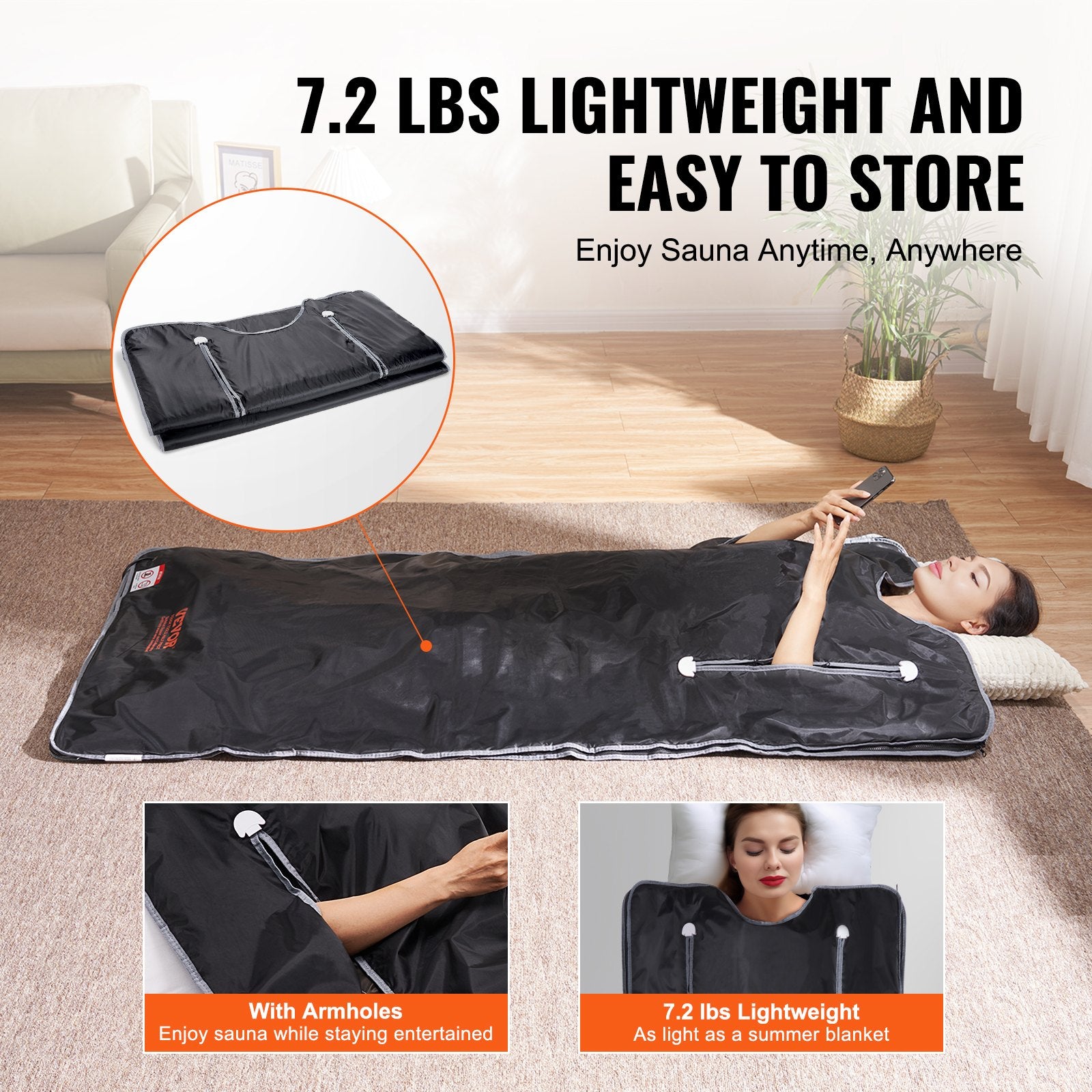VEVOR Sauna Blanket for Detoxification, Portable Far Infrared Sauna for Home, Oxford Sauna Bag w/ Arm Holes & Carbon Fiber Heating, 1-6 Level Adjustable Temp, 5-60 Minutes Timer, 1800x800mm