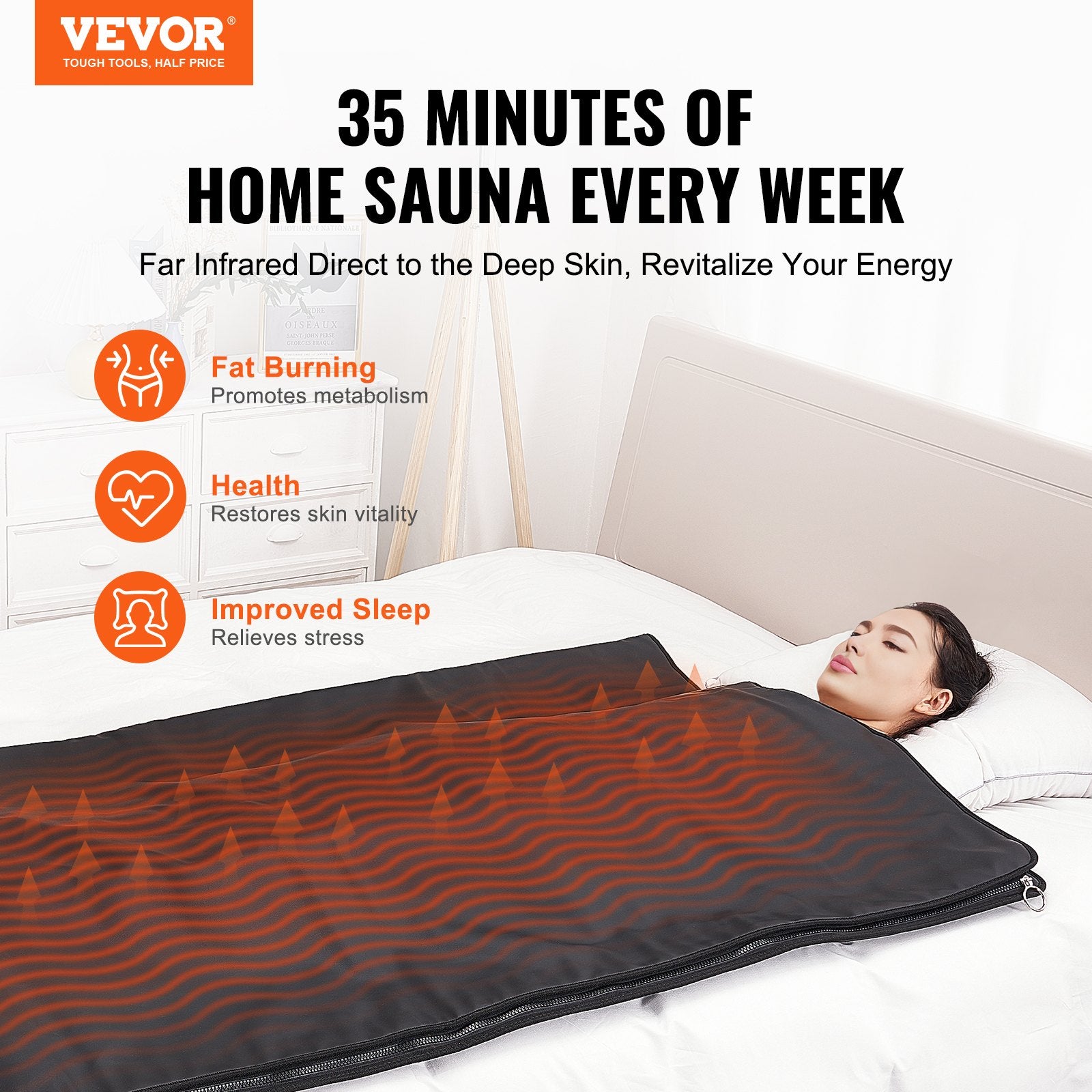 VEVOR Sauna Blanket for Detoxification, Portable Far Infrared Sauna for Home Relaxation, 1-6 Level Adjustable Temprature Rannge 35-85°C, 1-60 Minutes Timer,1800x800mm