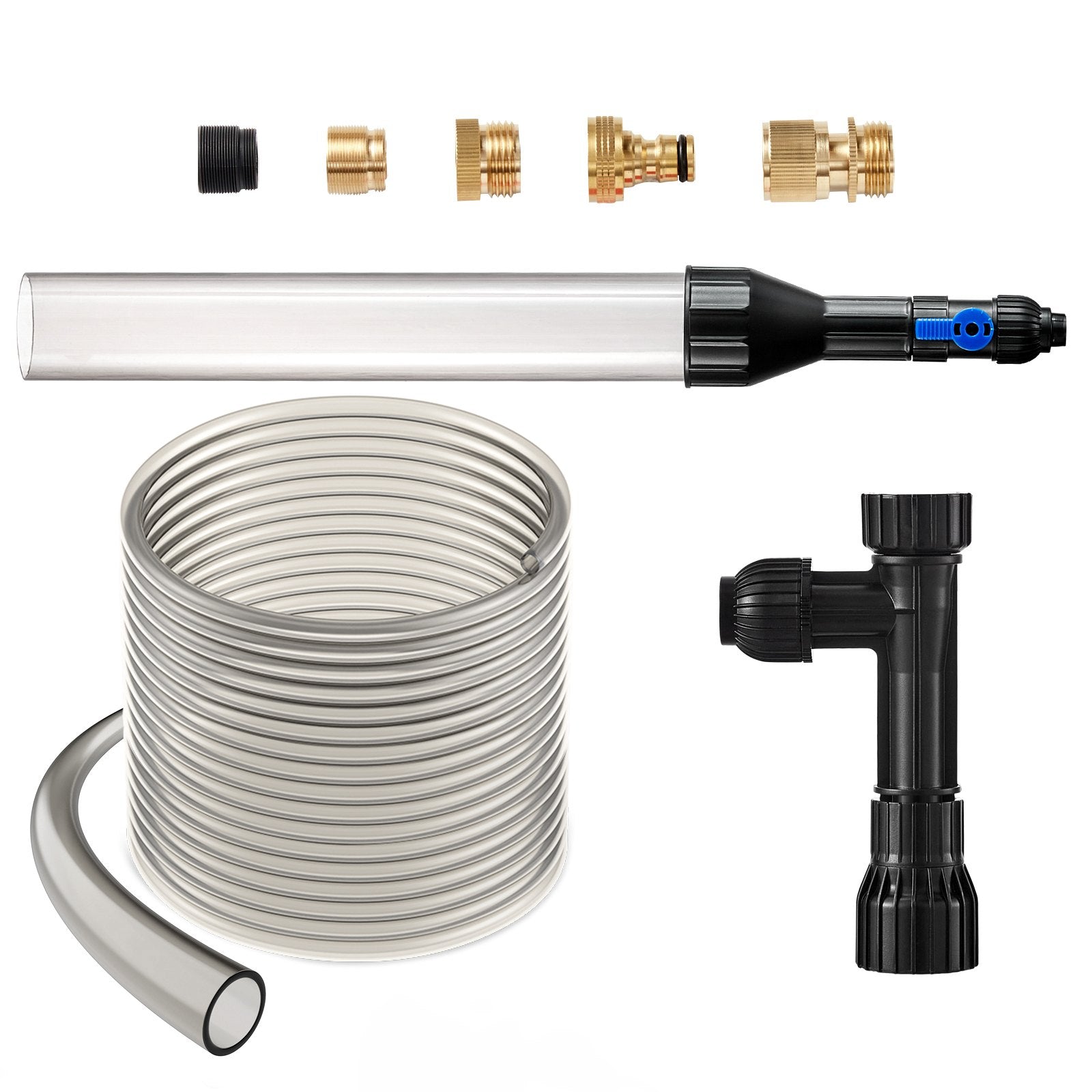 VEVOR Aquarium Vacuum Gravel Cleaner, 50 ft PVC Hose Fish Tank Vacuum Gravel Cleaner, Siphon Fish Tank Cleaner Vacuum, 3 Types of Brass Adapters, for Fish Tank Cleaning Gravel & Sand