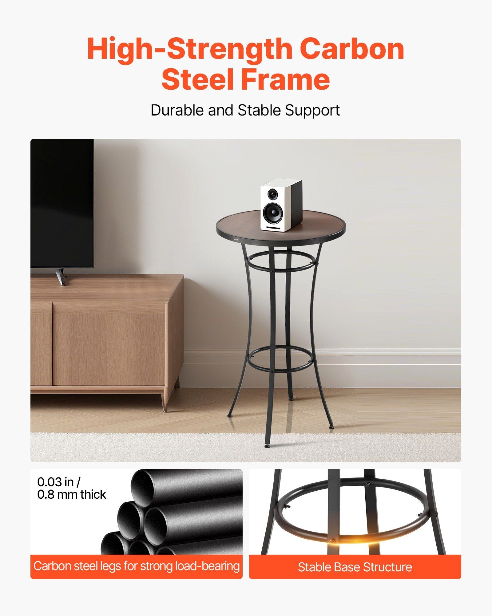 Outdoor Round Bar Table, 60 cm Counter Bar Height Bistro Table, Patio Dining Tables with Easy-to-Clean Top & Sturdy Metal Frame, Indoor High Top Pub Tables for Small Places, Kitchen