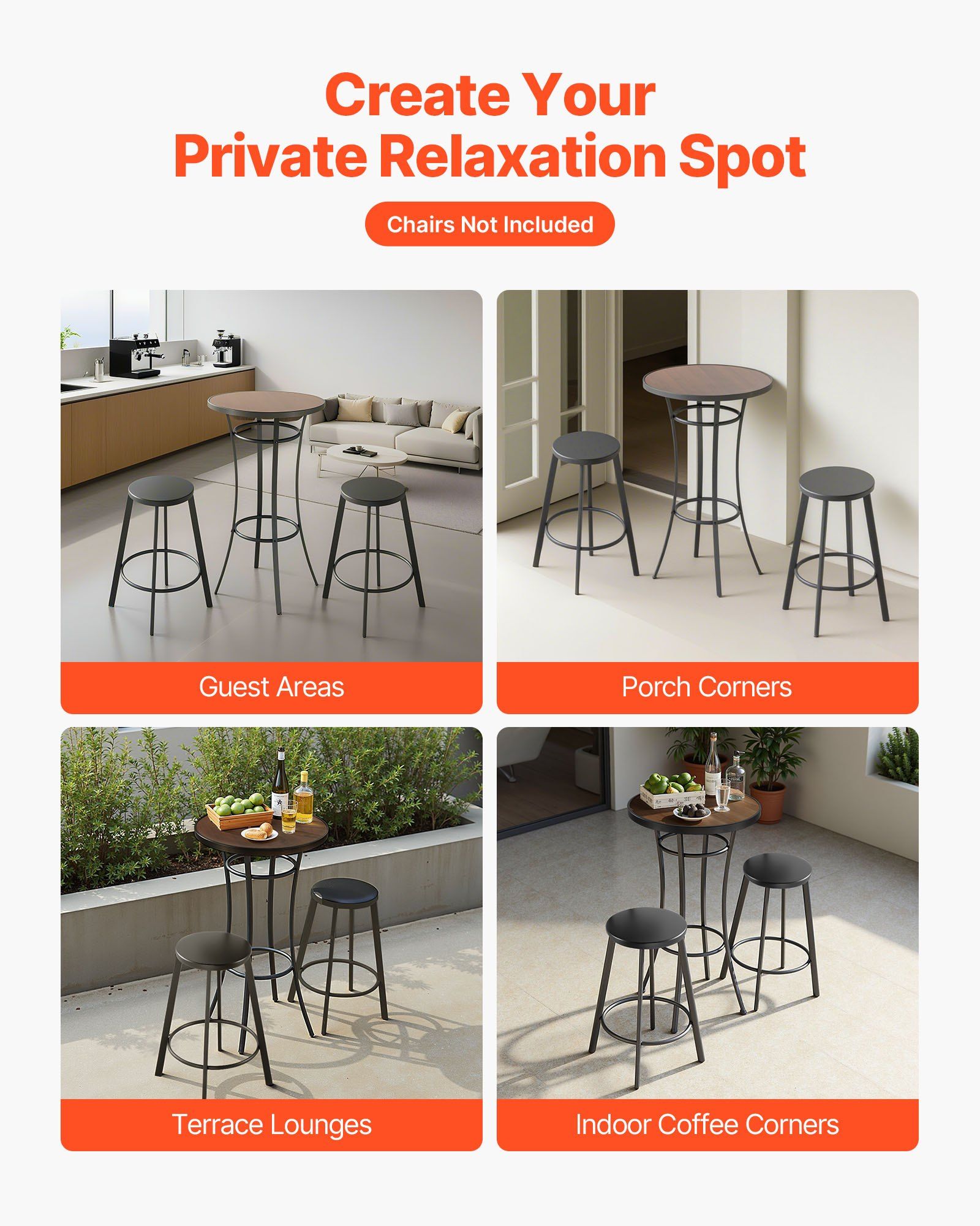 Outdoor Round Bar Table, 60 cm Counter Bar Height Bistro Table, Patio Dining Tables with Easy-to-Clean Top & Sturdy Metal Frame, Indoor High Top Pub Tables for Small Places, Kitchen