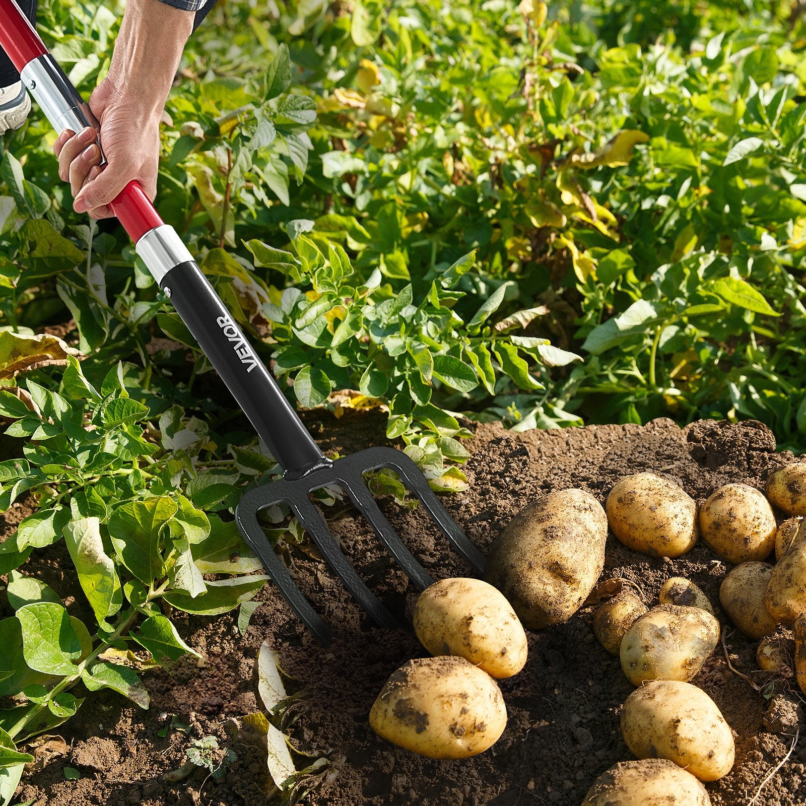 VEVOR 4 Tines Garden Fork Fiberglass Handle 45 in Spading Pitchfork Heavy Duty