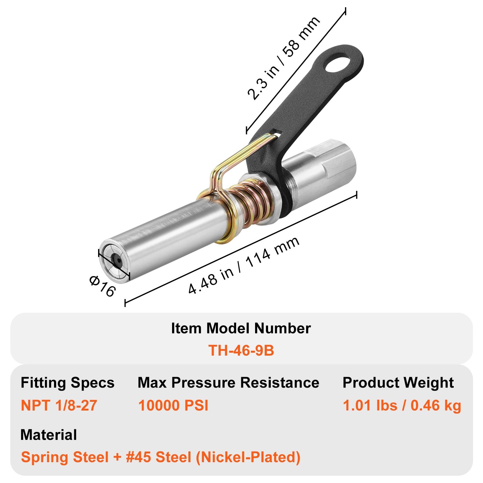 VEVOR Grease Gun Coupler 2 Pack High Pressure Quick Release Oil Nozzle 10000 PSI