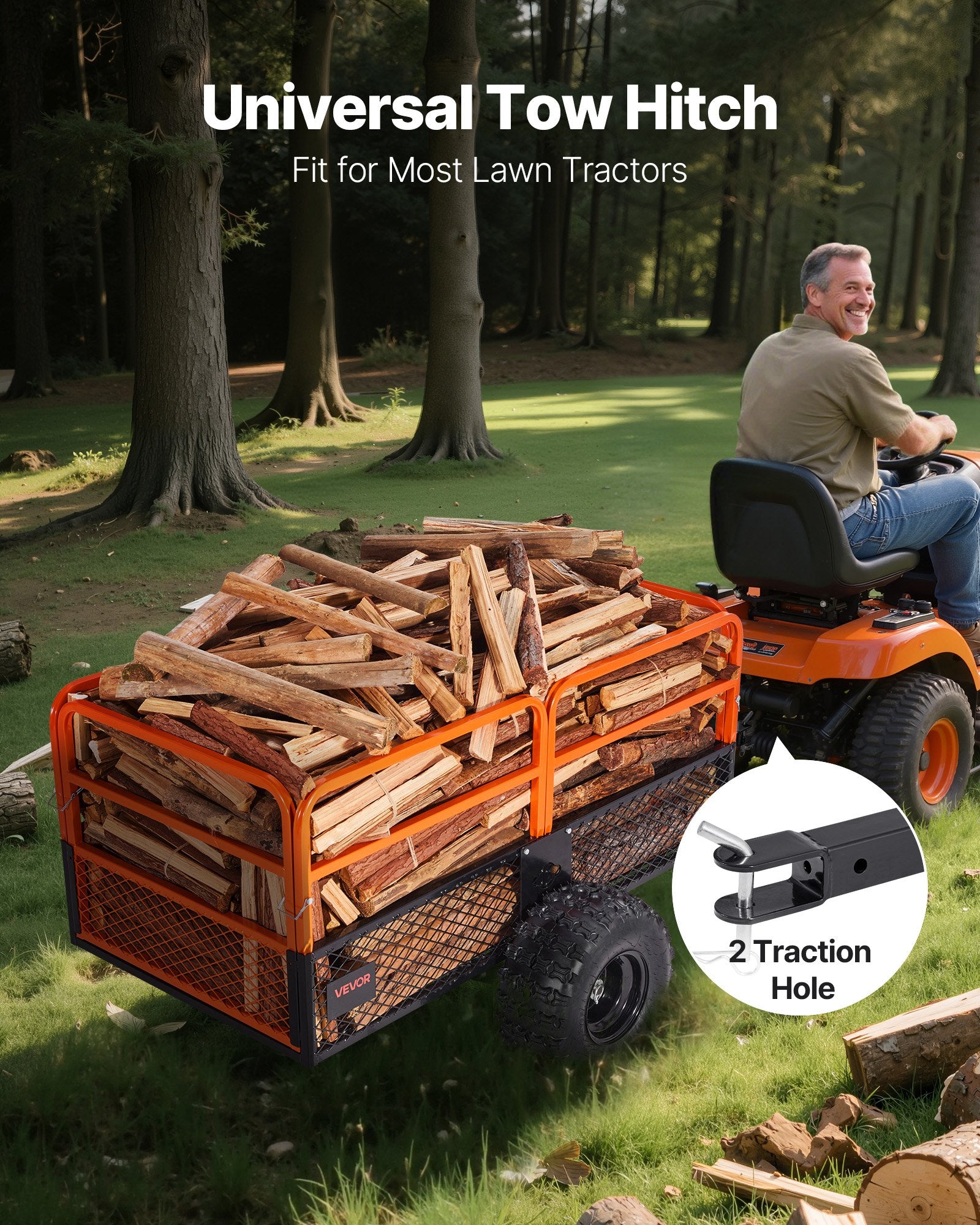 VEVOR Garden Utility Trailer, 28 Cu. Ft. & 800 kg, ATV UTV Trailer, Tow Behind Steel Dump Trailers, Removable Rear Panel, Heavy Duty Pull Behind Yard Trailers for Lawn Mower Tractor Garden Waste