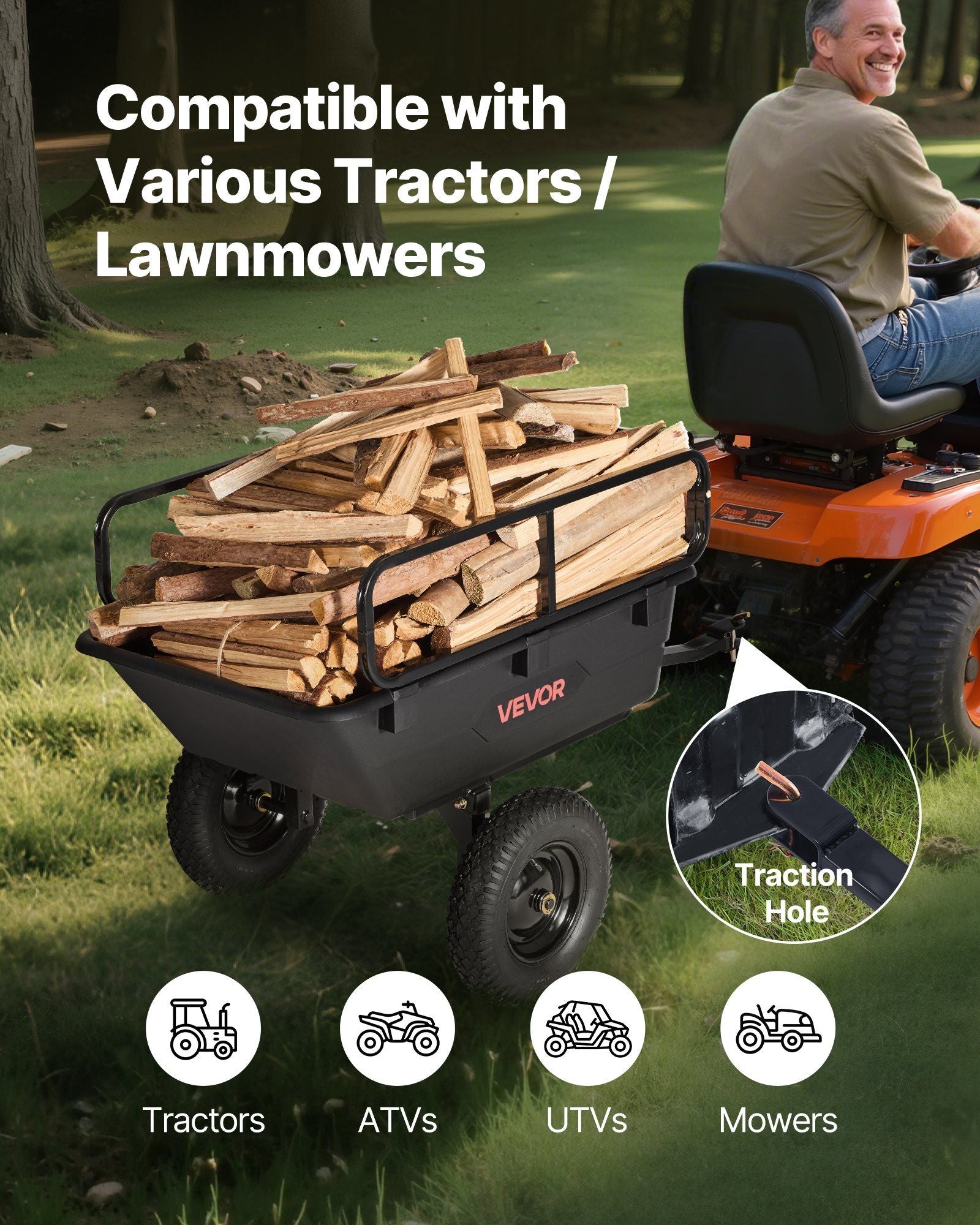 Garden Utility Trailer, 10 Cu. Ft 227 kg, ATV UTV Hauling Trailer, Tow Behind Poly Dump Cart with 16" Tires, Hand Pull or Foot Pedal, Heavy Duty Yard Trailers for Lawn Mower Tractor Garden Waste