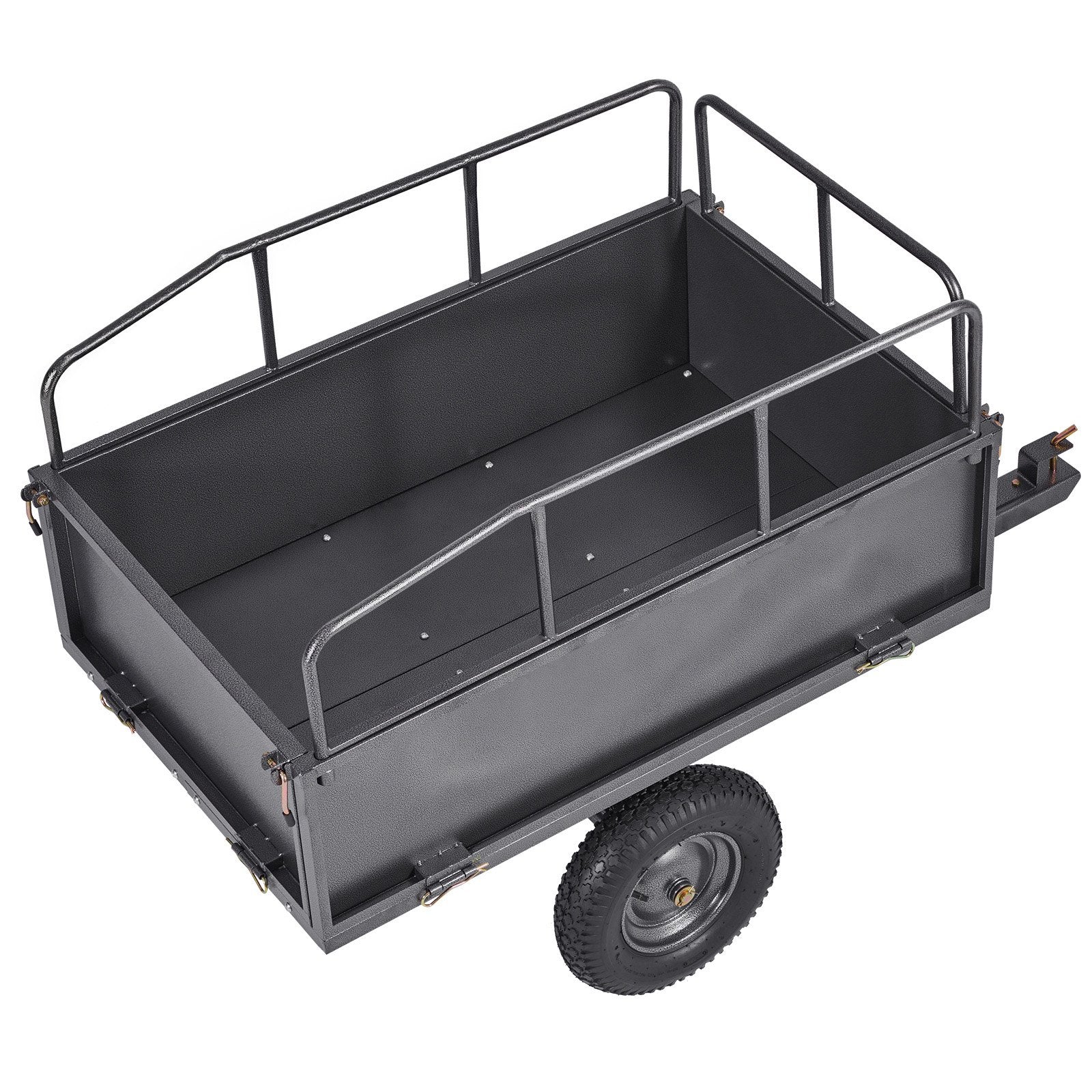 VEVOR Garden Utility Trailer, 17 Cu. Ft & 272 kg Capacity, ATV UTV Hauling Trailer, Tow Behind Steel Dump Cart with 16" Tires, Hand Pull or Foot Pedal, Heavy Duty Yard Trailers for Lawn Mower Tractor