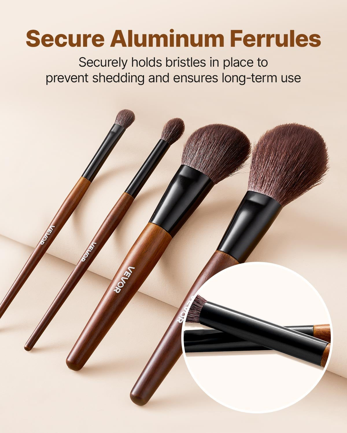 VEVOR 9-Piece Makeup Brush Set for Foundation Blending Eyeshadow, Professional Makeup Brush Kit with Soft Natural Wool & Vegan Synthetic Bristles, Ergonomic Wood Handle, Travel-Friendly Storage Bag