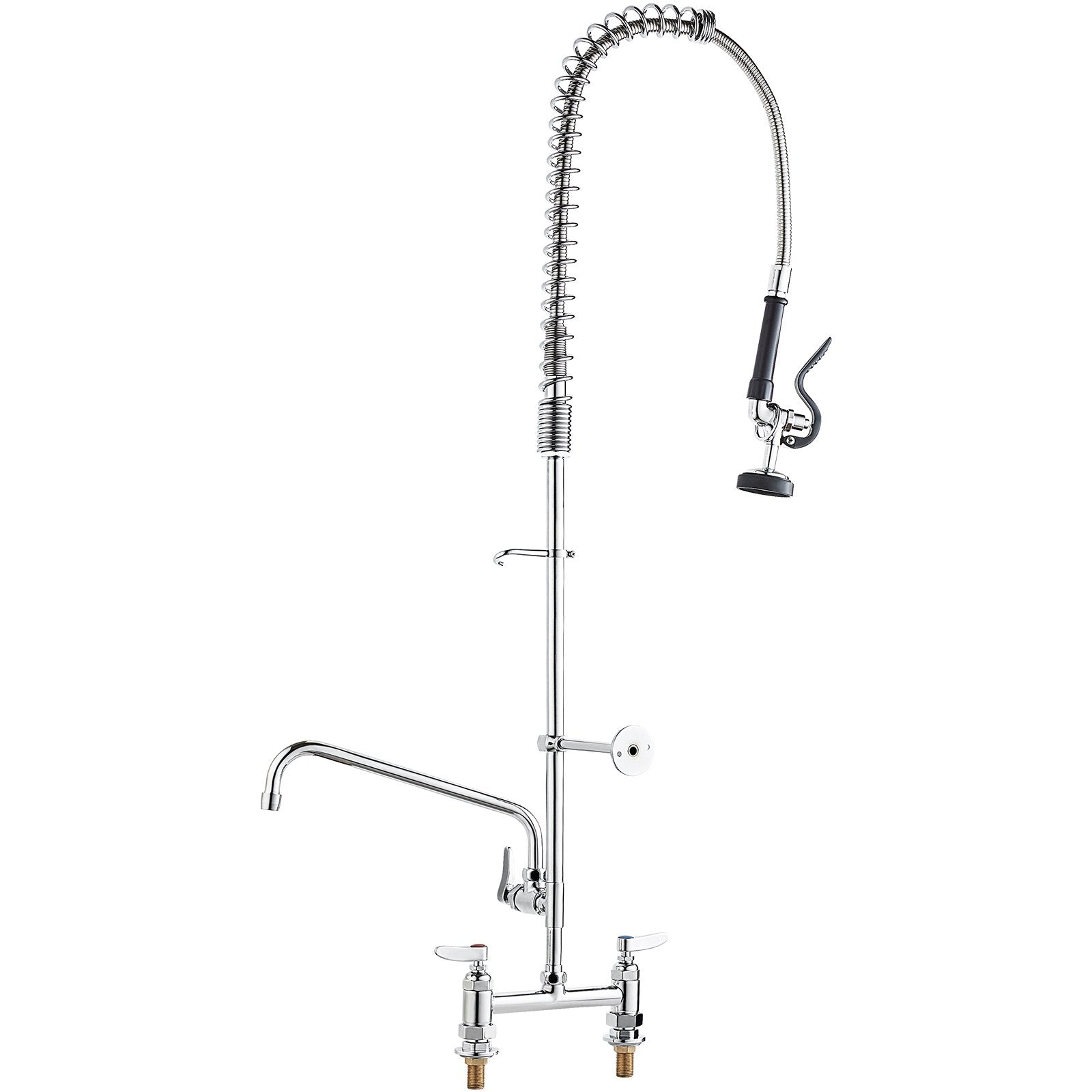 VEVOR Commercial Faucet with Pre-Rinse Sprayer, 44" Height, 8" Center, 12" Swing Spout, Deck Mount Kitchen Sink Faucet, Brass Constructed Device with Pull Down Spray, for 1/2/3 Compartment Sink