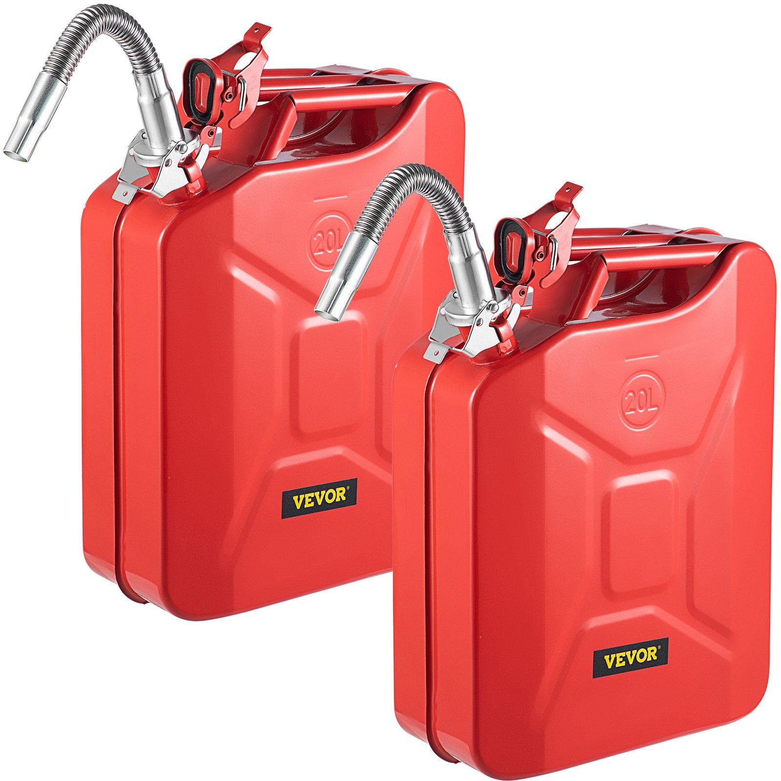 VEVOR Jerry Fuel Can, 20 L Portable Jerry Gas Can with Flexible Spout System, Rustproof & Heat-resistant Steel Fuel Tank for Cars Trucks Equipment, 2PCS Red