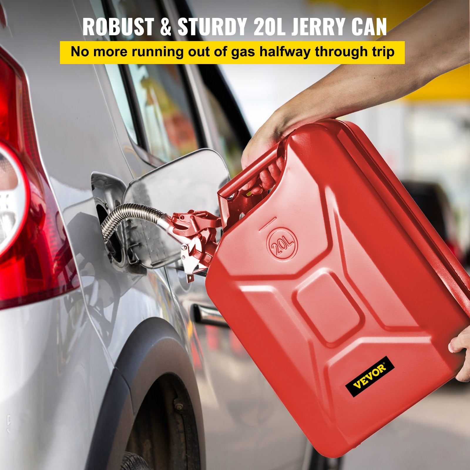 VEVOR Jerry Fuel Can, 20 L Portable Jerry Gas Can with Flexible Spout System, Rustproof & Heat-resistant Steel Fuel Tank for Cars Trucks Equipment, 2PCS Red
