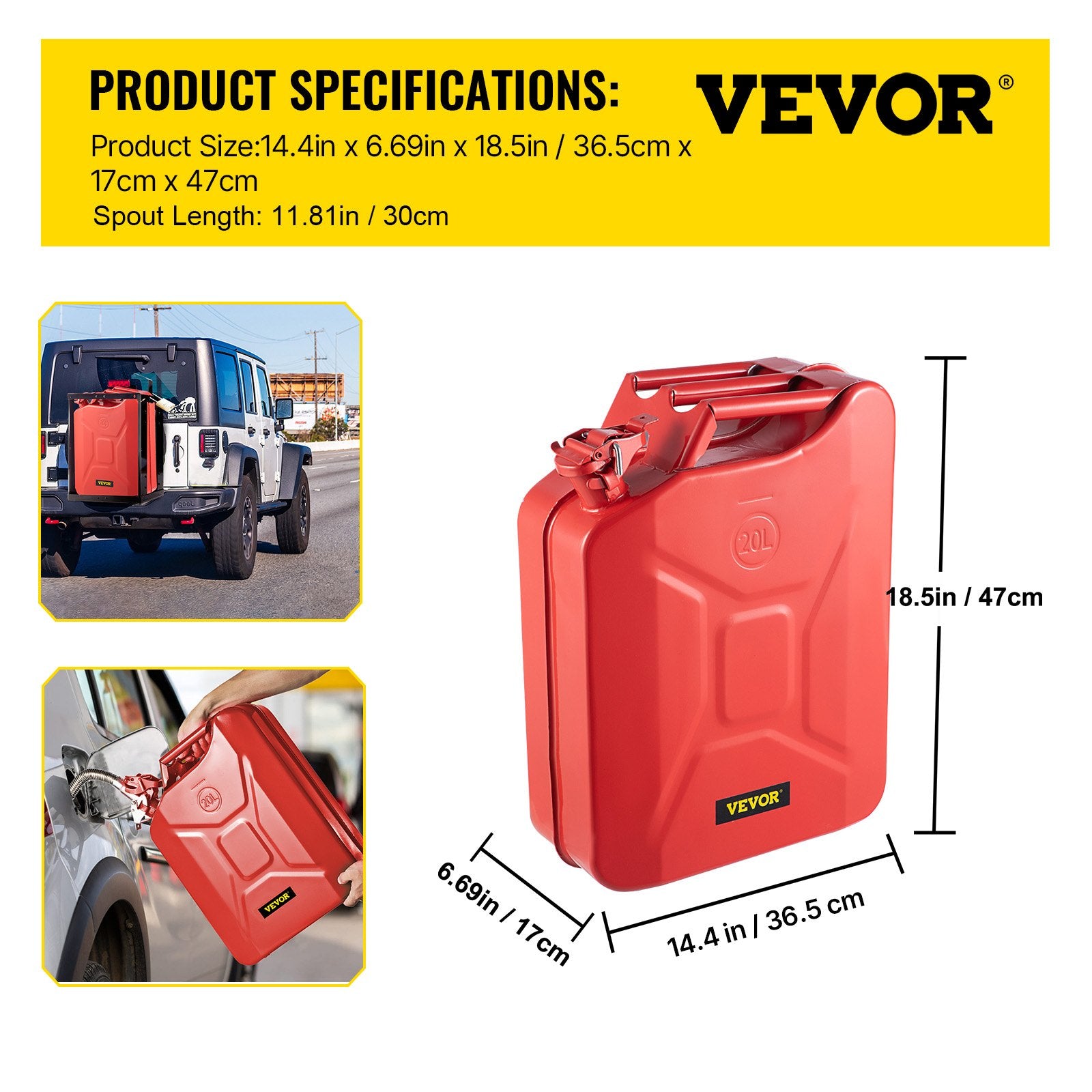 VEVOR Jerry Fuel Can, 20 L Portable Jerry Gas Can with Flexible Spout System, Rustproof & Heat-resistant Steel Fuel Tank for Cars Trucks Equipment, 2PCS Red