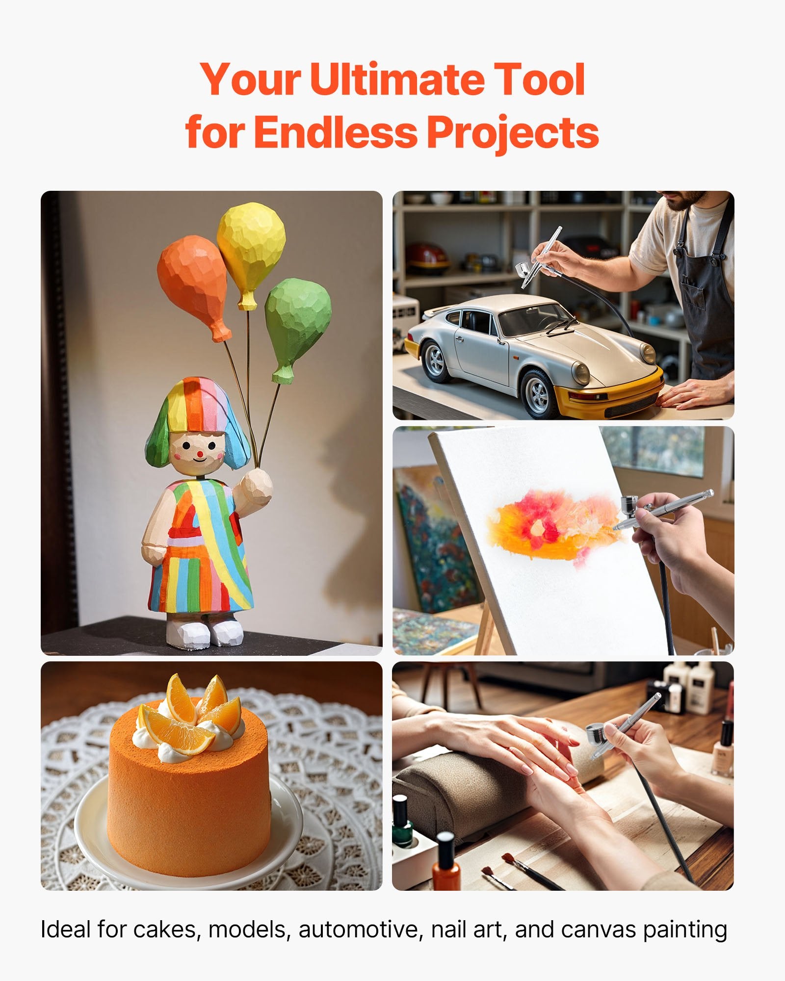 VEVOR Airbrush Kit, 1/6 HP, Air Brush Kit with Air Compressor, 3 Dual-Action Professional Airbrushes with 3 Tips, Hose, Acrylic Paint, 2 Fans, Low Noise, for Cake Decorating, Model Painting, Nail Art