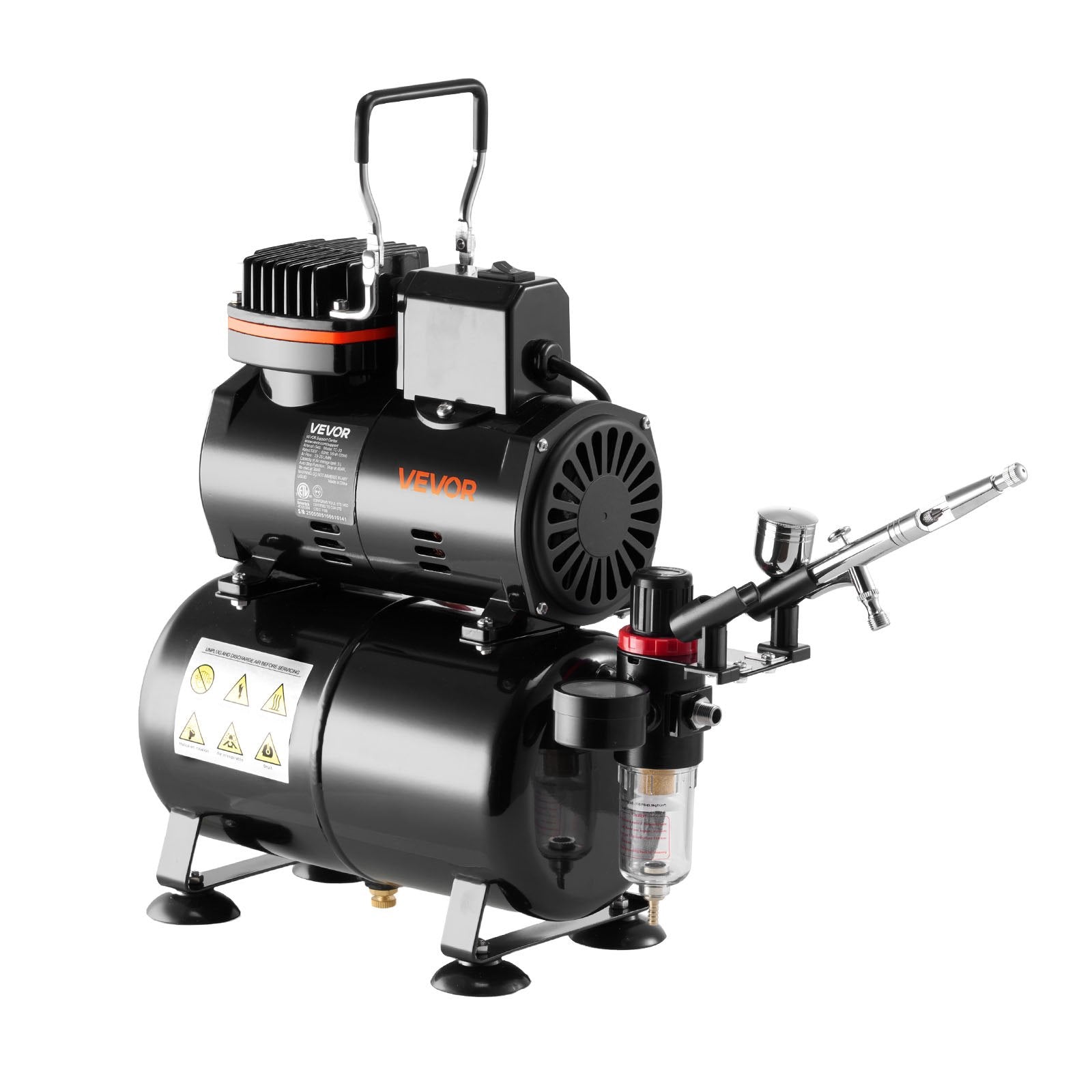 VEVOR Airbrush Kit Air Brush Kit 1/6 HP Air Compressor Tank 1 Airbrush 3 Tips