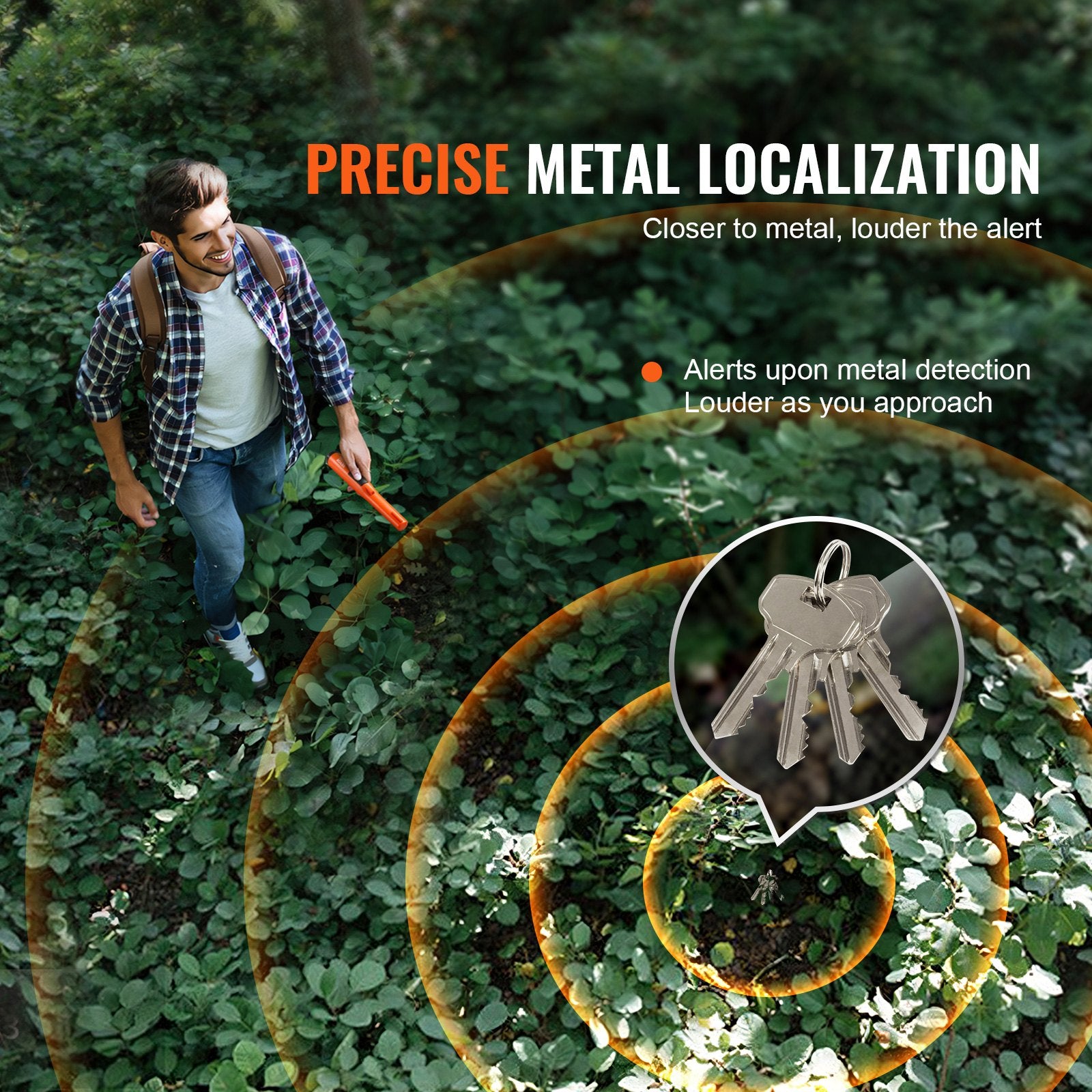 VEVOR Metal Detector Pinpointer, IP68 Fully Waterproof Handheld Pin Pointer Wand, 11.4 cm Detection Depth, 3 Modes, Professional Treasure Hunting Probe with Holster and 9V Battery, for Adults and Kids