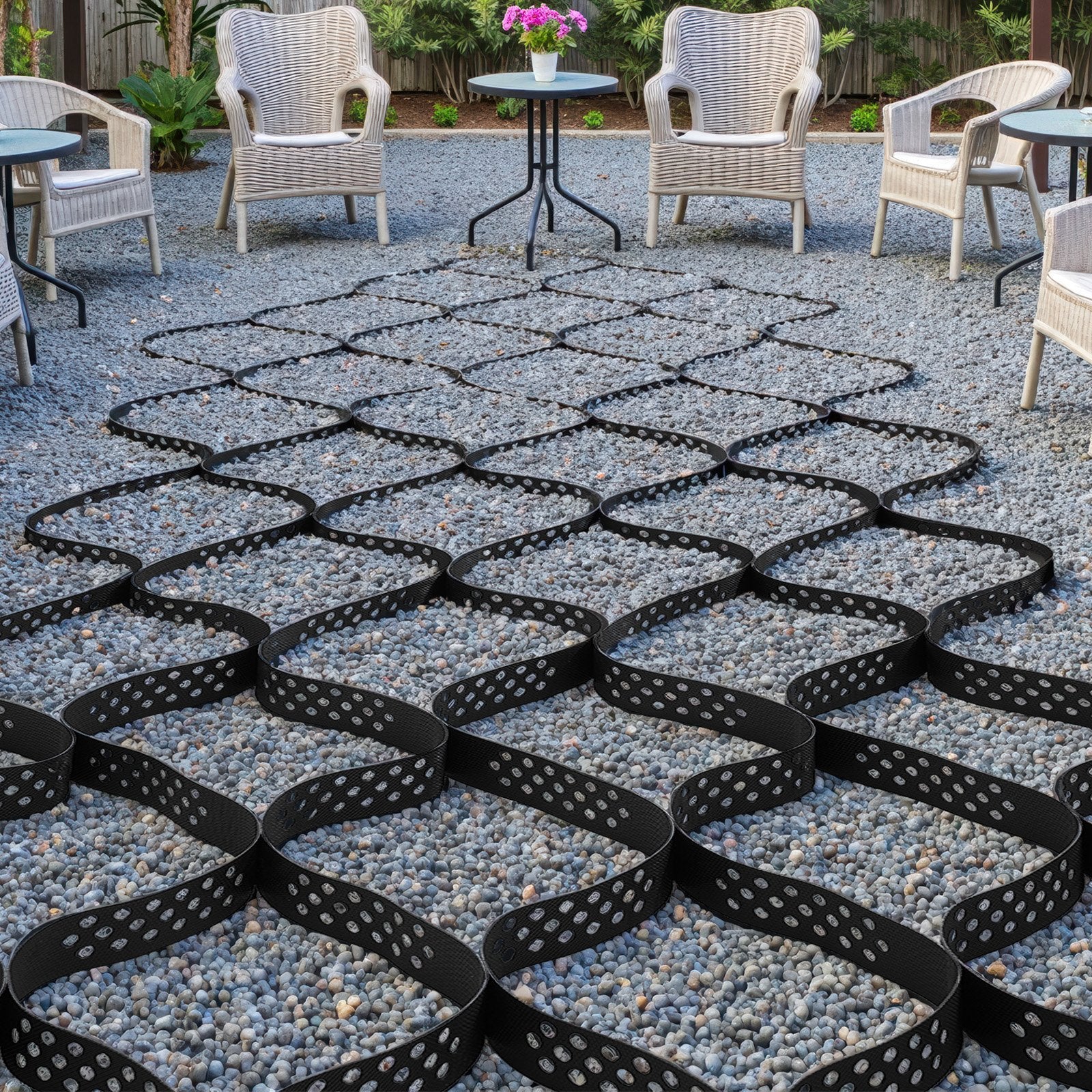 VEVOR Gravel Grid, 2 Inch Depth, 32.81 x 9.84 FT / 10000 x 3000 mm, 1880 LBS Per Sq ft Grass Ground Retainer, Permeable Geo Grids Driveway Stabilization, for Garden, Patio, Walkway, RV Parking Slopes