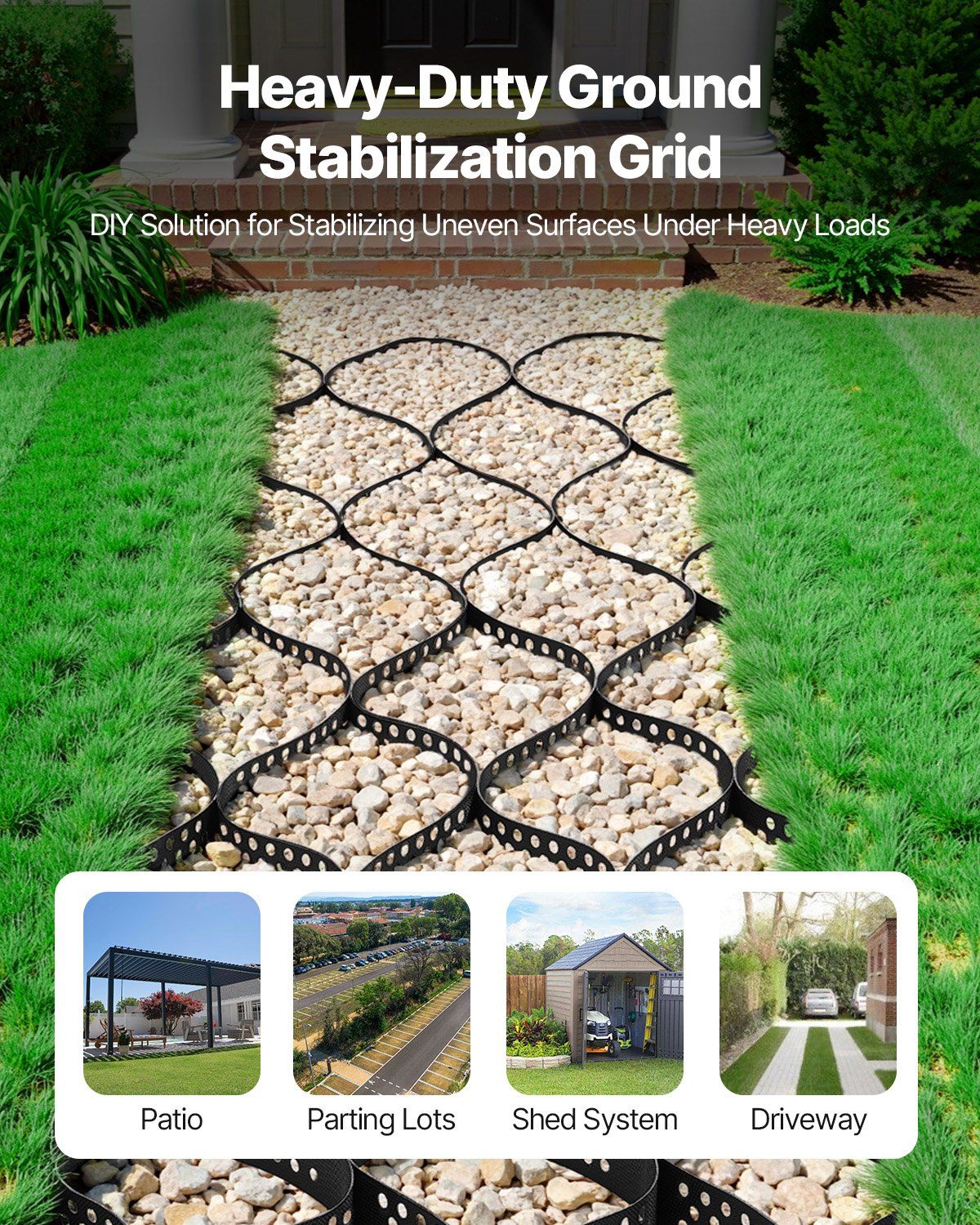 Gravel Grid, 75mm Depth, 5.2 x 2.7m, 853kg Per Sq ft Grass Ground Retainer, Permeable Geo Grids Driveway Stabilization, for Garden, Patio, Walkway, RV Parking Slopes