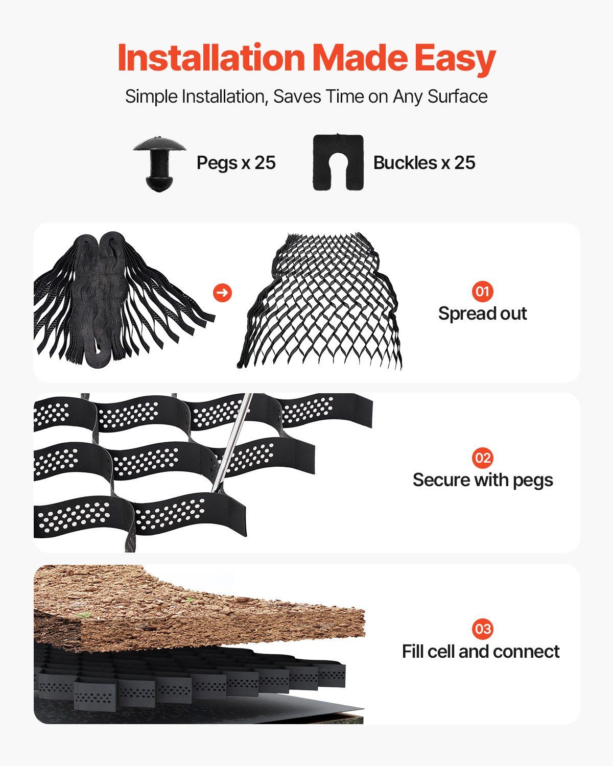 Gravel Grid, 75mm Depth, 5.2 x 2.7m, 853kg Per Sq ft Grass Ground Retainer, Permeable Geo Grids Driveway Stabilization, for Garden, Patio, Walkway, RV Parking Slopes
