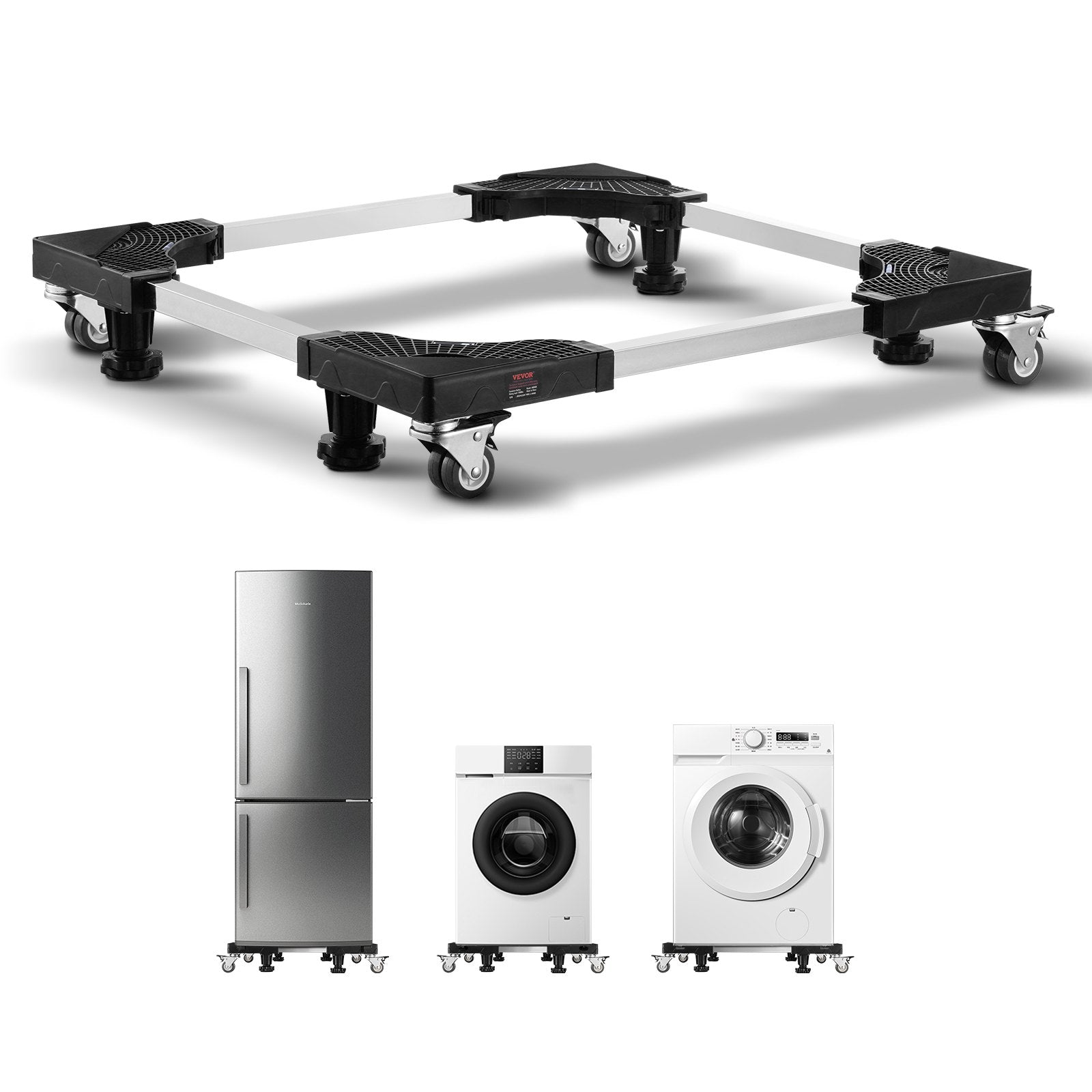 VEVOR Fridge Stand Mobile Base, 1100 lbs Load Capacity, Washing Machine Stand with 8 Locking Twin Wheels and 4 Brakes, 27.5 -35.4 Inches Adjustable Furniture Dolly for Washer, Refrigerator and Dryer