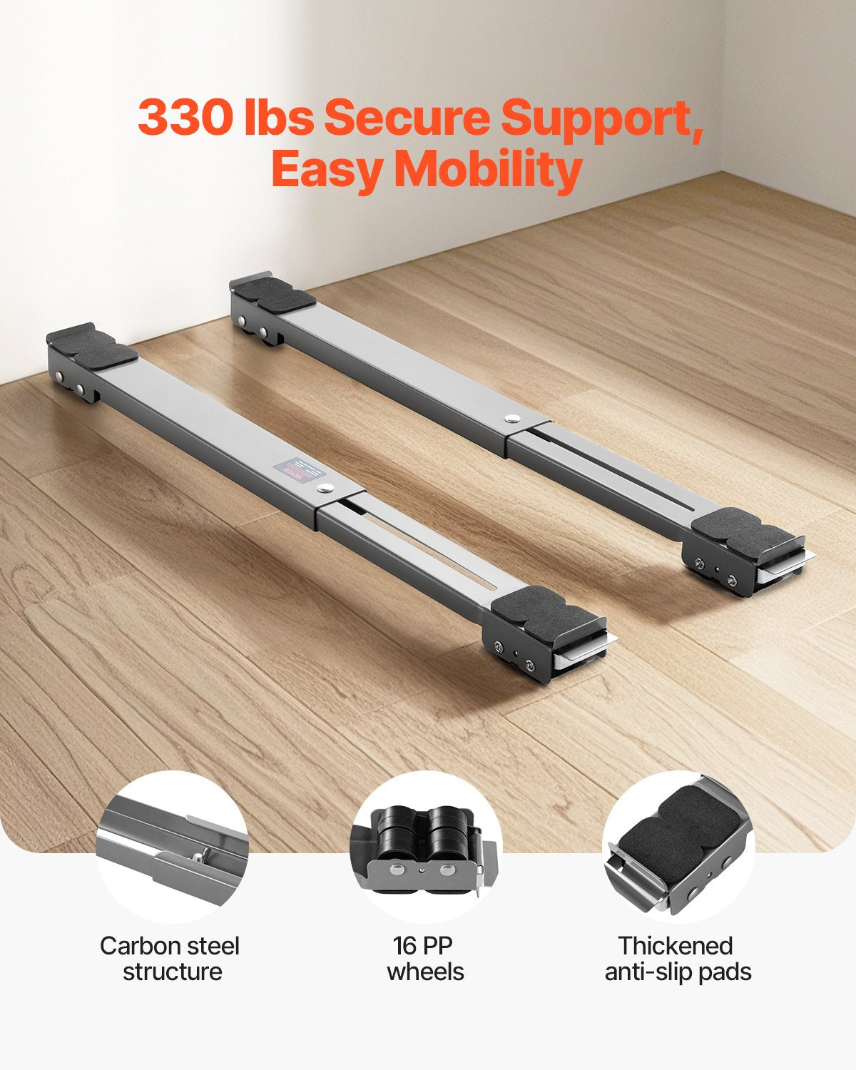 VEVOR Heavy Duty Appliance Rollers, 330 lbs Load Capacity, Furniture Dolly Mobile Roller with Adjustable Base for Washer and Dryer, Extendable Appliance Rollers Easily Move Washing Machines, Gray