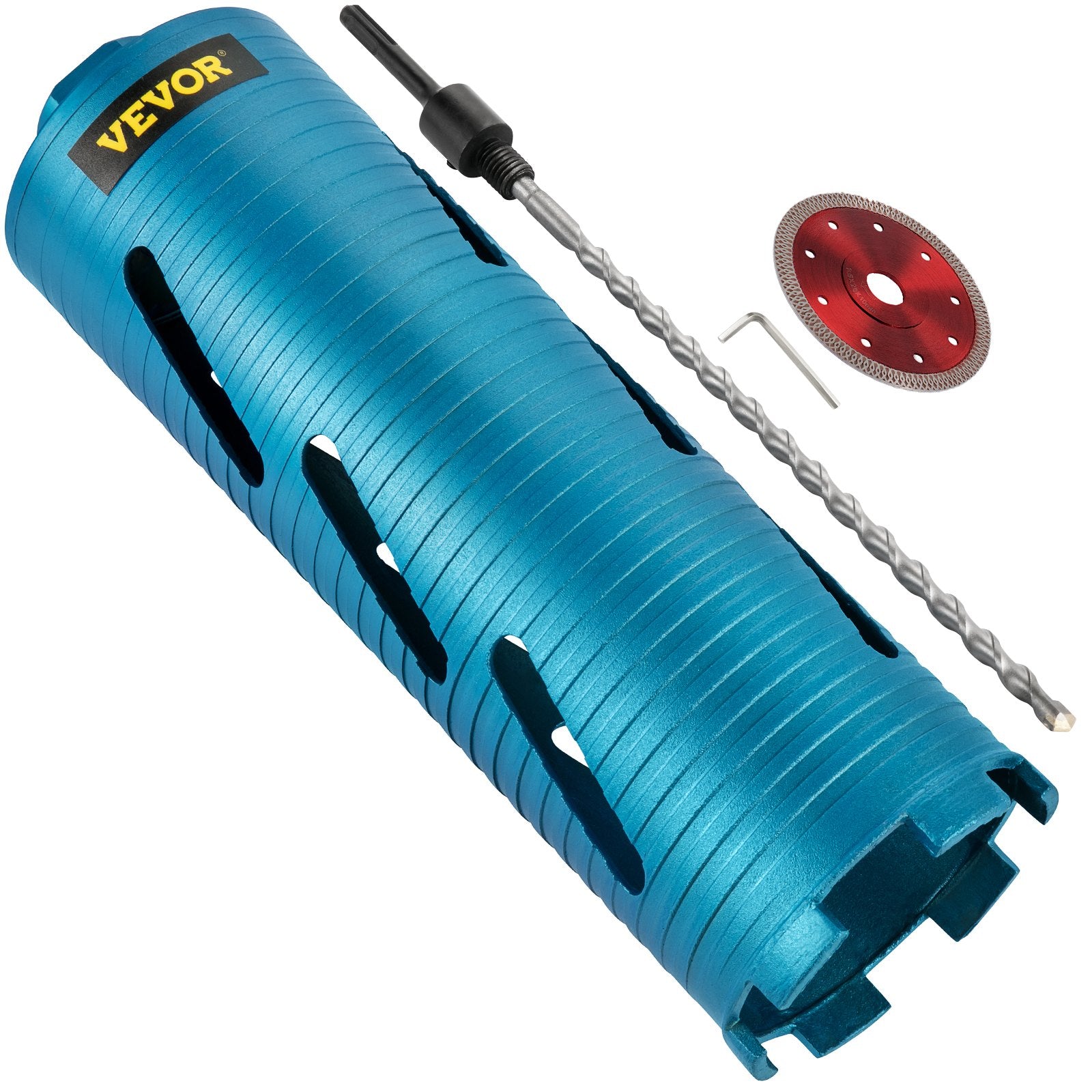 VEVOR Dry Core Drill Bit, 88.9 mm Diameter 11 Threaded, 241.3mm Depth Diamond Coring Bore Tool with a Pilot Bit & Blade, Masonry Hole Saw Bits for Hard Concrete Brick