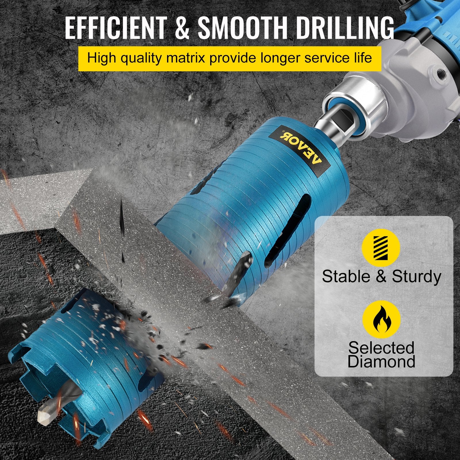 VEVOR Dry Core Drill Bit, 88.9 mm Diameter 11 Threaded, 241.3mm Depth Diamond Coring Bore Tool with a Pilot Bit & Blade, Masonry Hole Saw Bits for Hard Concrete Brick