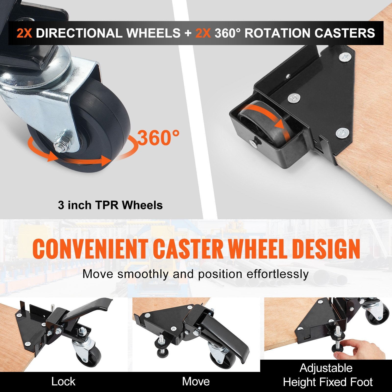 VEVOR Mobile Base, 181.4 kg Capacity, Adjustable from 241.3 x 241.3 mm to Infinity, Heavy Duty Universal Mobile Base Stand with Swivel Wheels, for Woodworking Equipment, Bandsaw, Power Tools, Machines