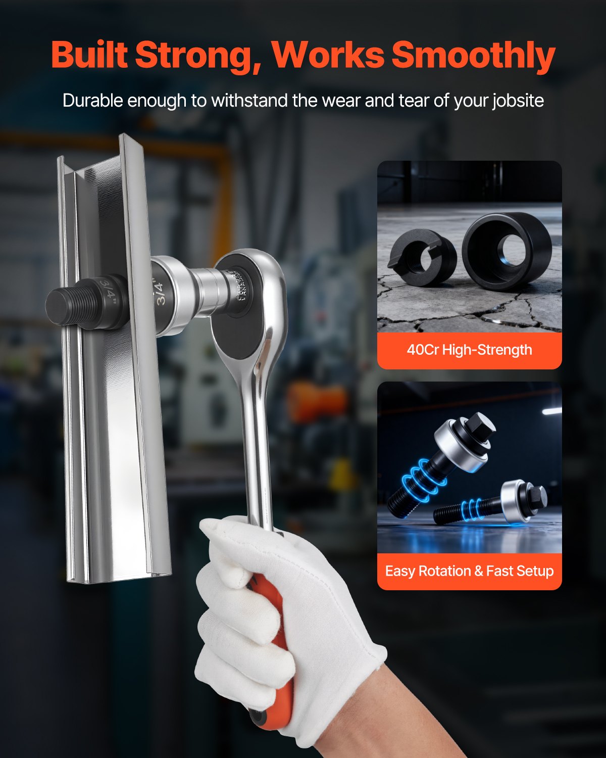 VEVOR Knockout Punch Set, 12.7 to 50.8mm SLUG-Buster Ratchet Knockout Set, Ratchet Wrench Knockouts Punch Sets for Aluminum, Mild steel, Fiberglass, Plastics, 6 Die Sizes, 40Cr Steel Ko Tool Kit