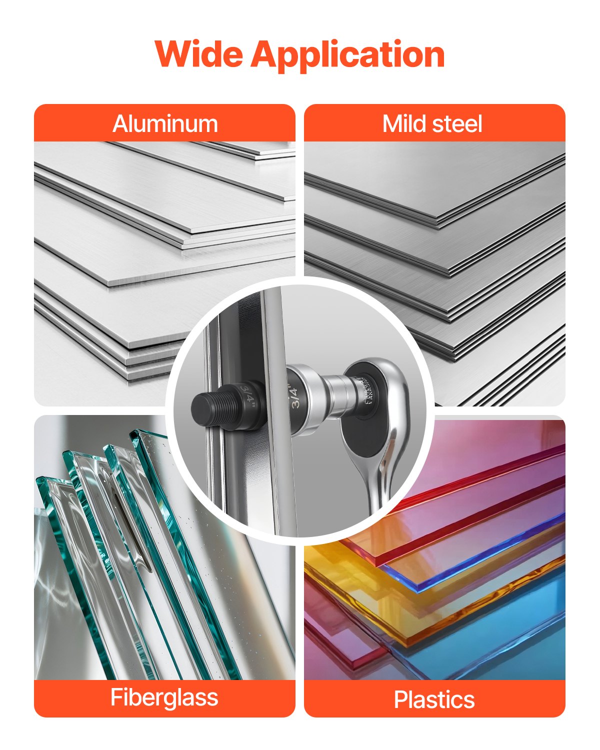 VEVOR Knockout Punch Set, 12.7 to 50.8mm SLUG-Buster Ratchet Knockout Set, Ratchet Wrench Knockouts Punch Sets for Aluminum, Mild steel, Fiberglass, Plastics, 6 Die Sizes, 40Cr Steel Ko Tool Kit