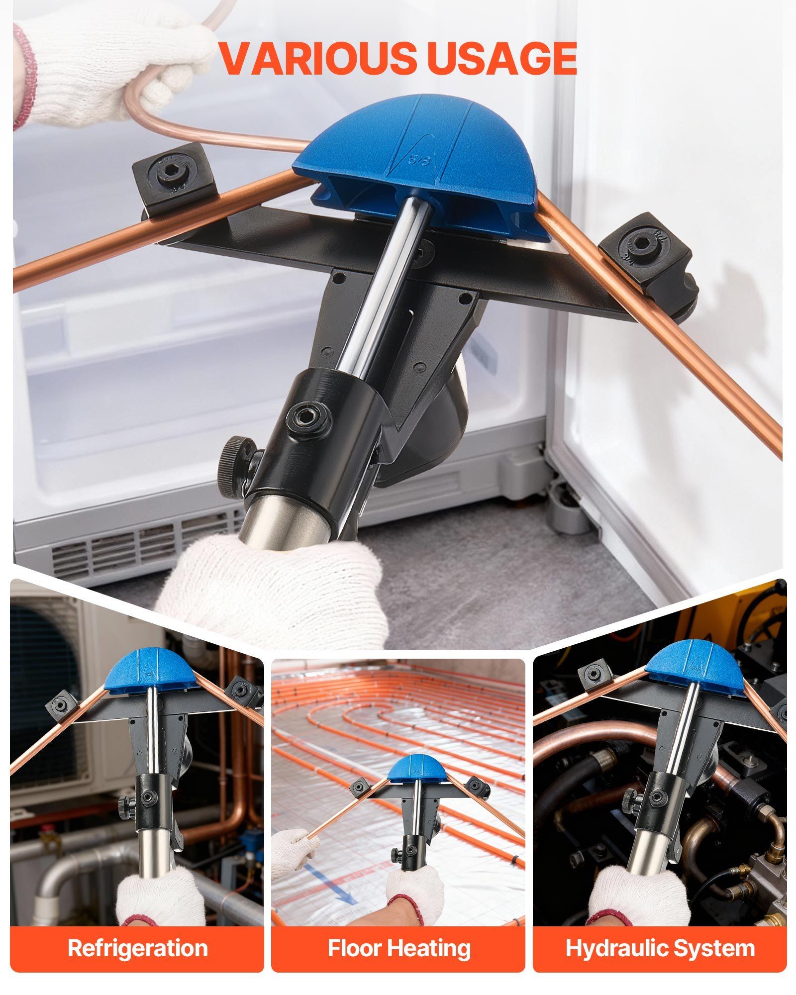 Hydraulic Tubing Bender Kit, 6 mm to 22 mm, Copper Tube Pipe Bender, Forward/Reverse HVAC Bending Tool, with 7 Color Aluminium Alloy Dies, for HVAC Air Conditioning Refrigeration Auto Repair