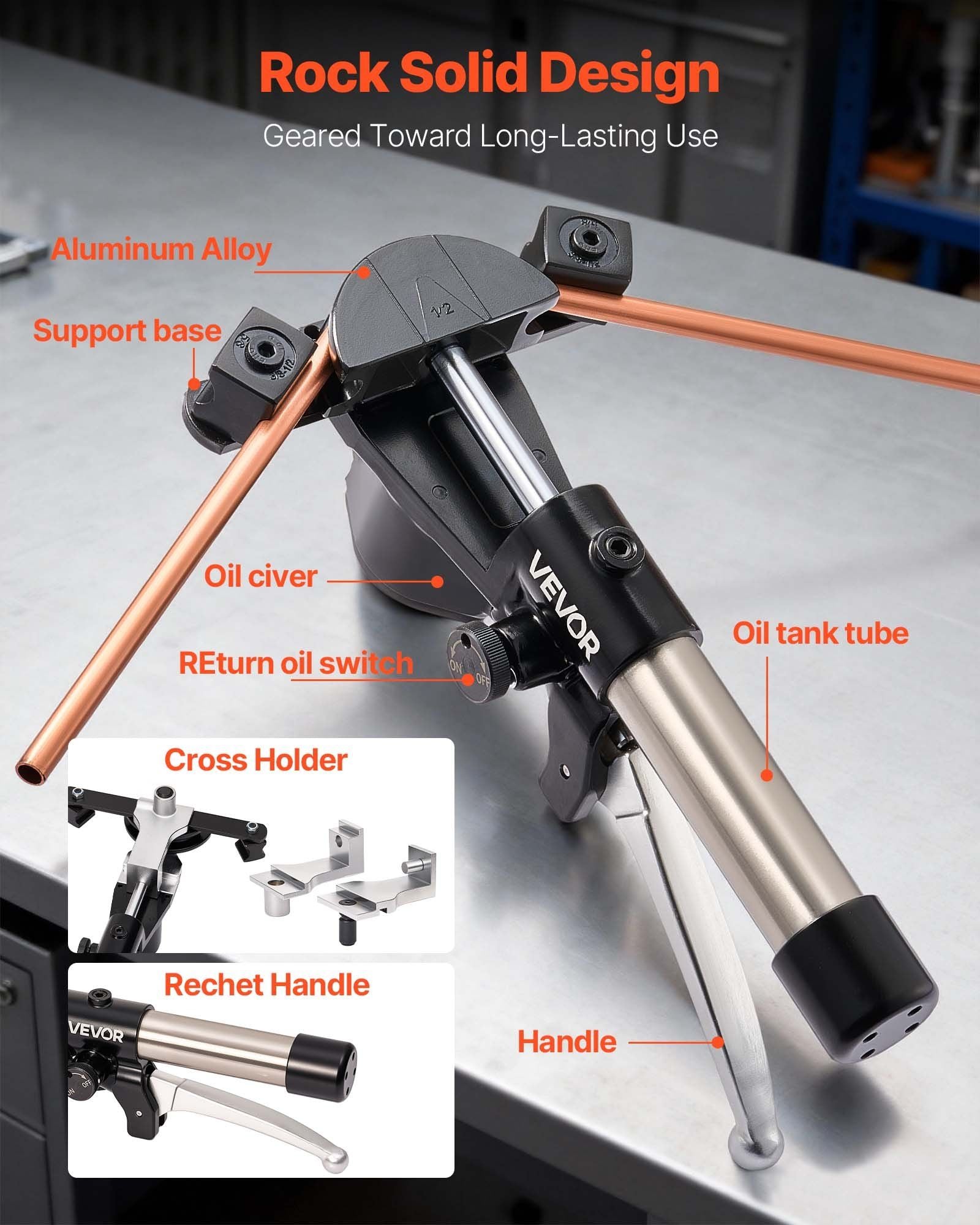 Hydraulic Tubing Bender Kit, 6 mm to 22 mm, Copper Tube Pipe Bender, Forward/Reverse HVAC Bending Tool Set, with 7 Aluminium Alloy Dies, for HVAC Air Conditioning Refrigeration Automotive Repair