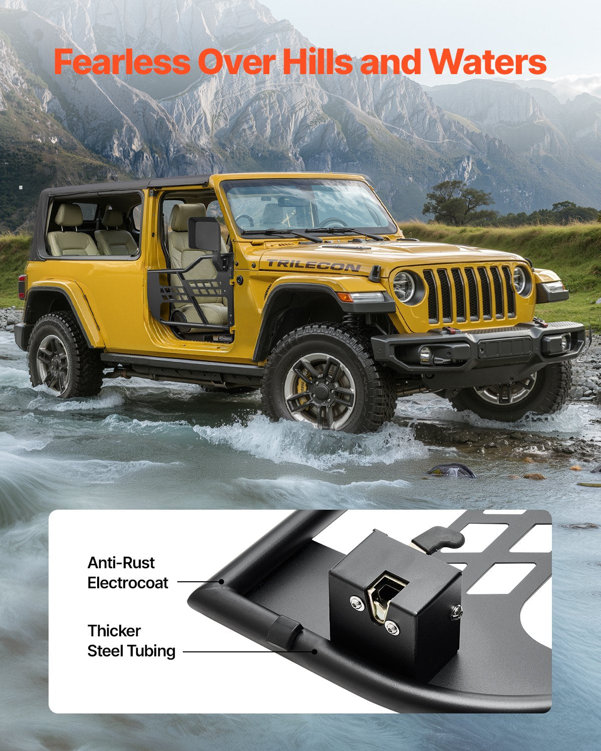 VEVOR Jeep Tube Doors, 2-Door, Hunting Style Jeep Tubular Door with Heavy-Duty Hinges & OE Latch, Jeep Doors with Rear View Mirrors, Fit for 2018-2024 Jeep Wrangler JL & 2020-2024 Jeep Gladiator JT
