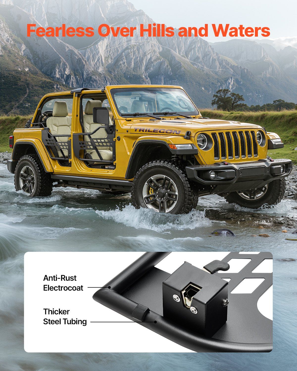 Jeep Tube Doors, 4-Door, Hunting Style Jeep Tubular Door with DOT Certified Rear View Mirrors, Jeep Doors with Rear Mirrors for 2018-2024 Jeep Wrangler JL & 2020-2024 Jeep Gladiator JT