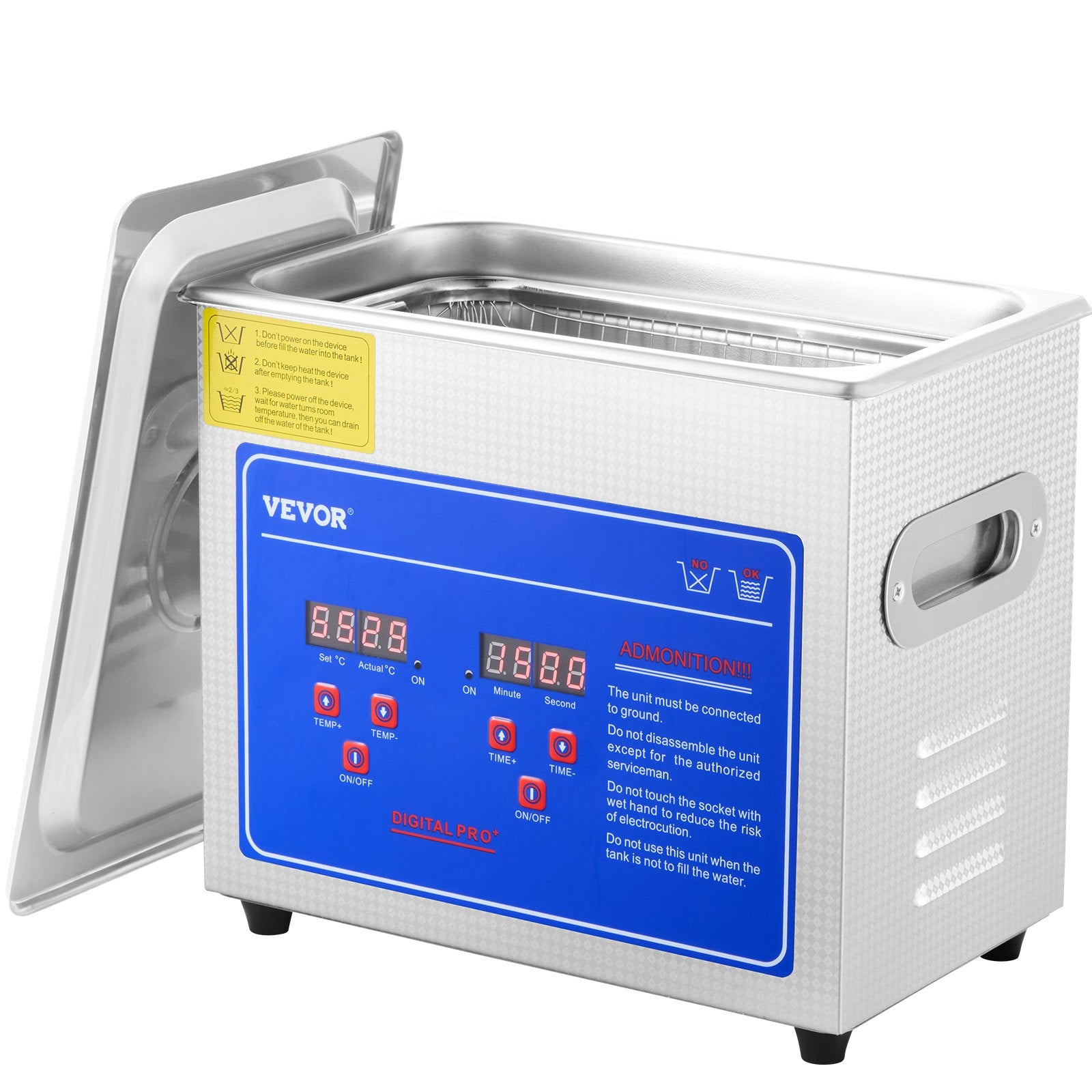 VEVOR Ultrasonic Cleaner Machine 3L Stainless Steel Ultrasonic Cleaning Machine Digital Heater Timer Jewelry Cleaning for Commercial Personal Home Use (3L)