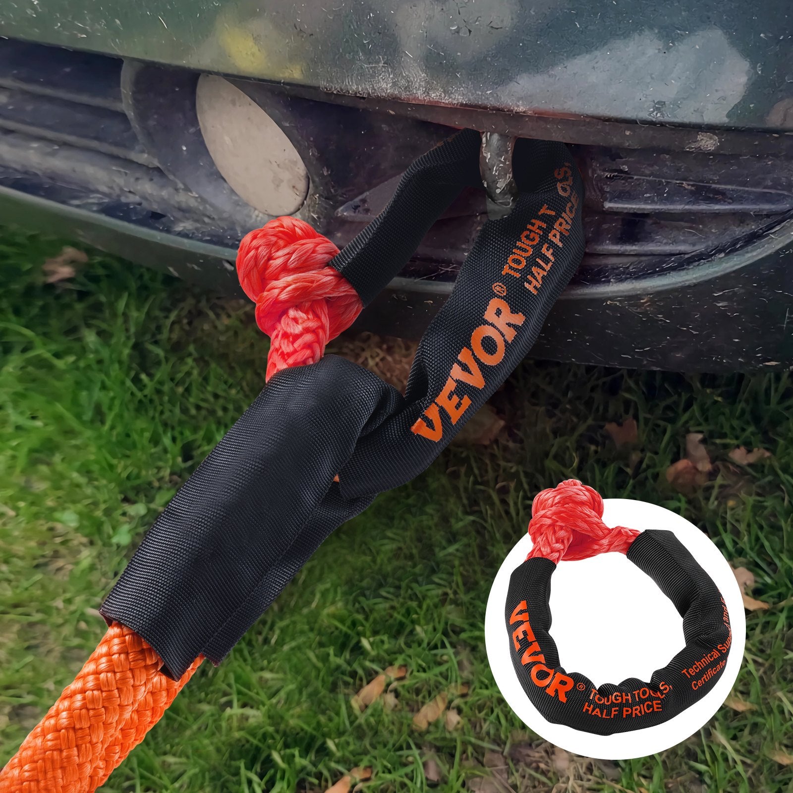 VEVOR Synthetic Soft Shackle Rope, 2 Pack 12.7 x 558.8 mm 20 Ton Breaking Strength Recovery Tow Shackles with Extra 2 Sleeves and Storage Bag for UTV, ATV, Trucks, Jeep, Off-Road Vehicles Towing, Red